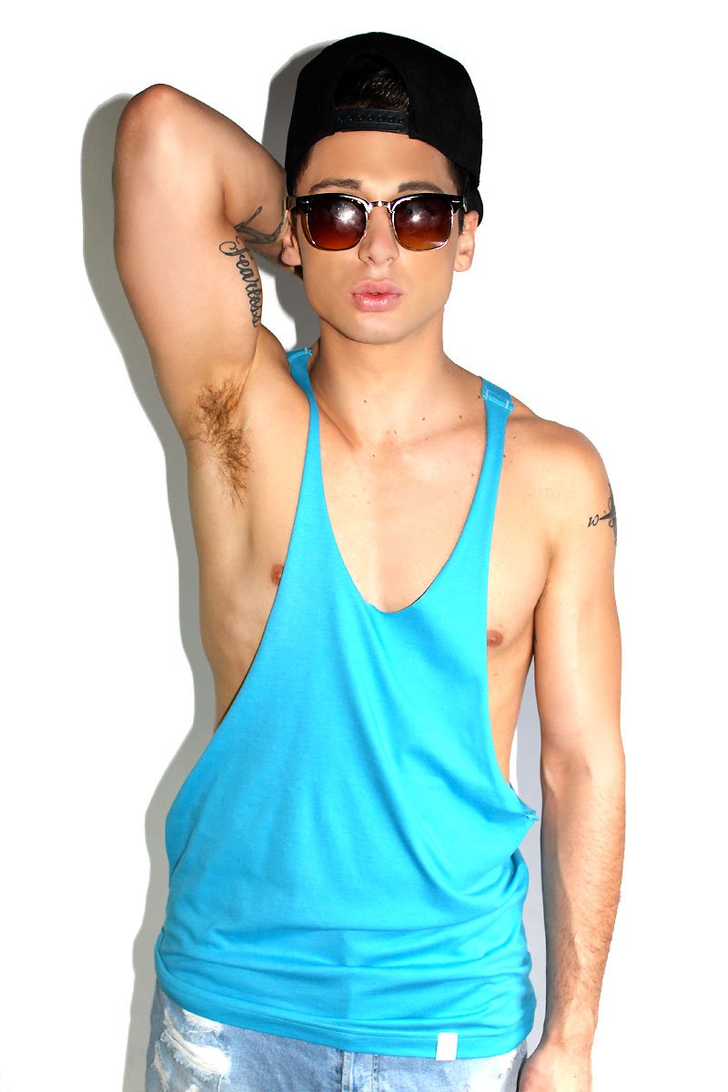 Marek & Richard Core String Tank Top for Women - Light Blue Ribbed Stretch Cotton Casual Summer T-Shirt | Perfect for Gym, Yoga, Beach & Everyday Wear