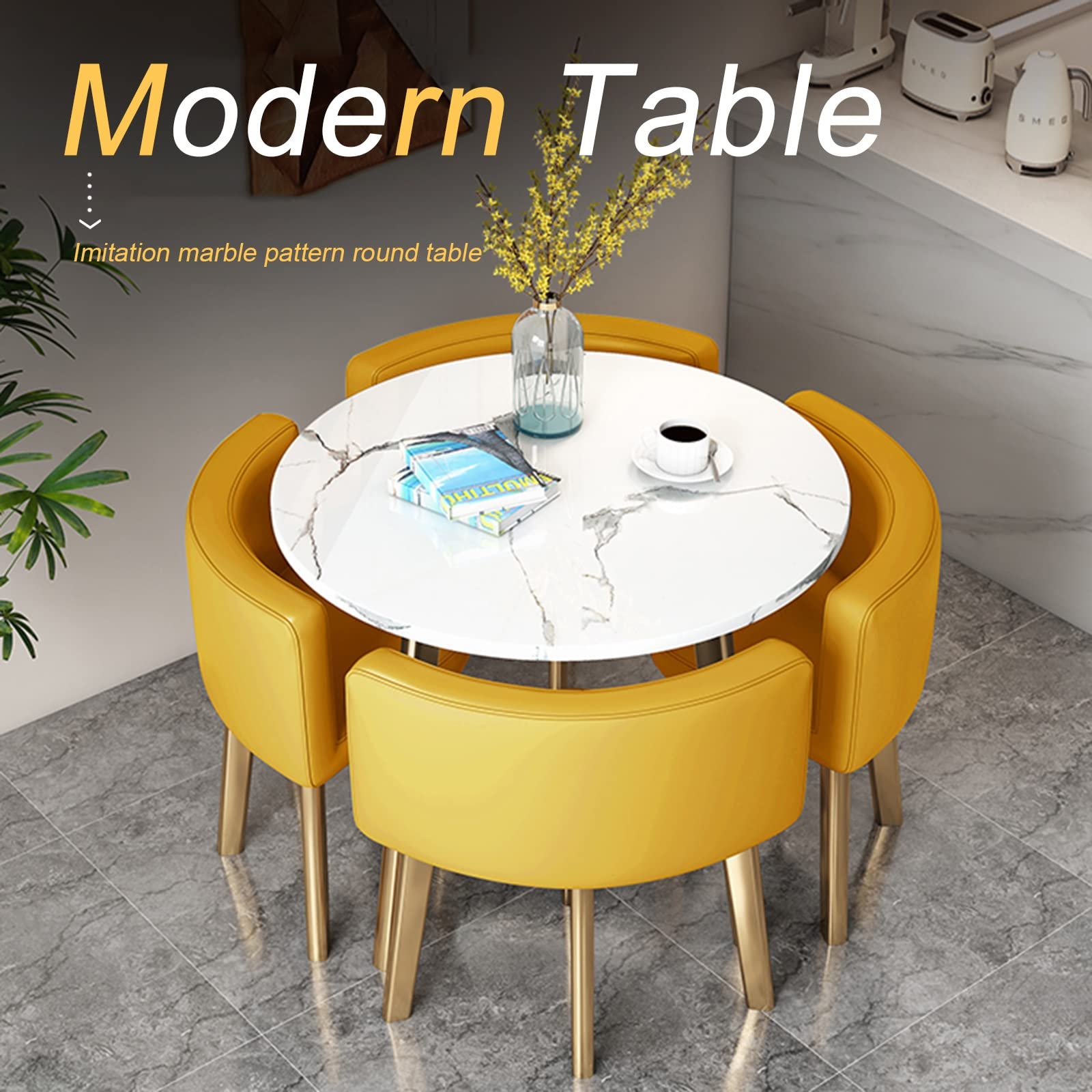 Modern Reception Table and Chair Set - Space-Saving Round Coffee Table with Matching Chairs for Office, Meeting Rooms & Shops (Light Coffee) - Perfect for Small Business Meetings, Lobby Areas & Conference Spaces