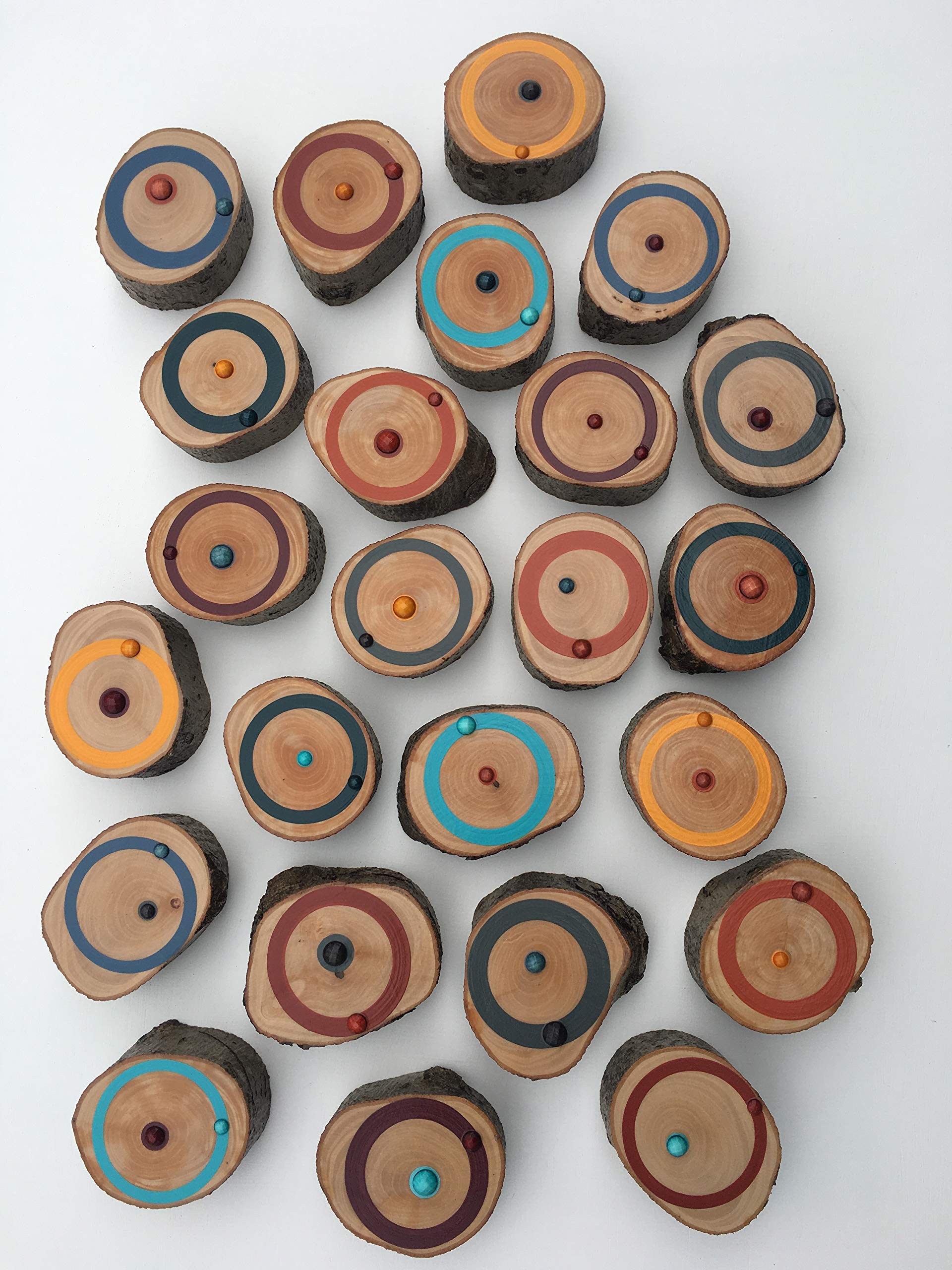 Hand-Painted Wood Slice Art with Crystal Accents - Abstract Tree Ring Wall Decor for Living Room, Bedroom & Office