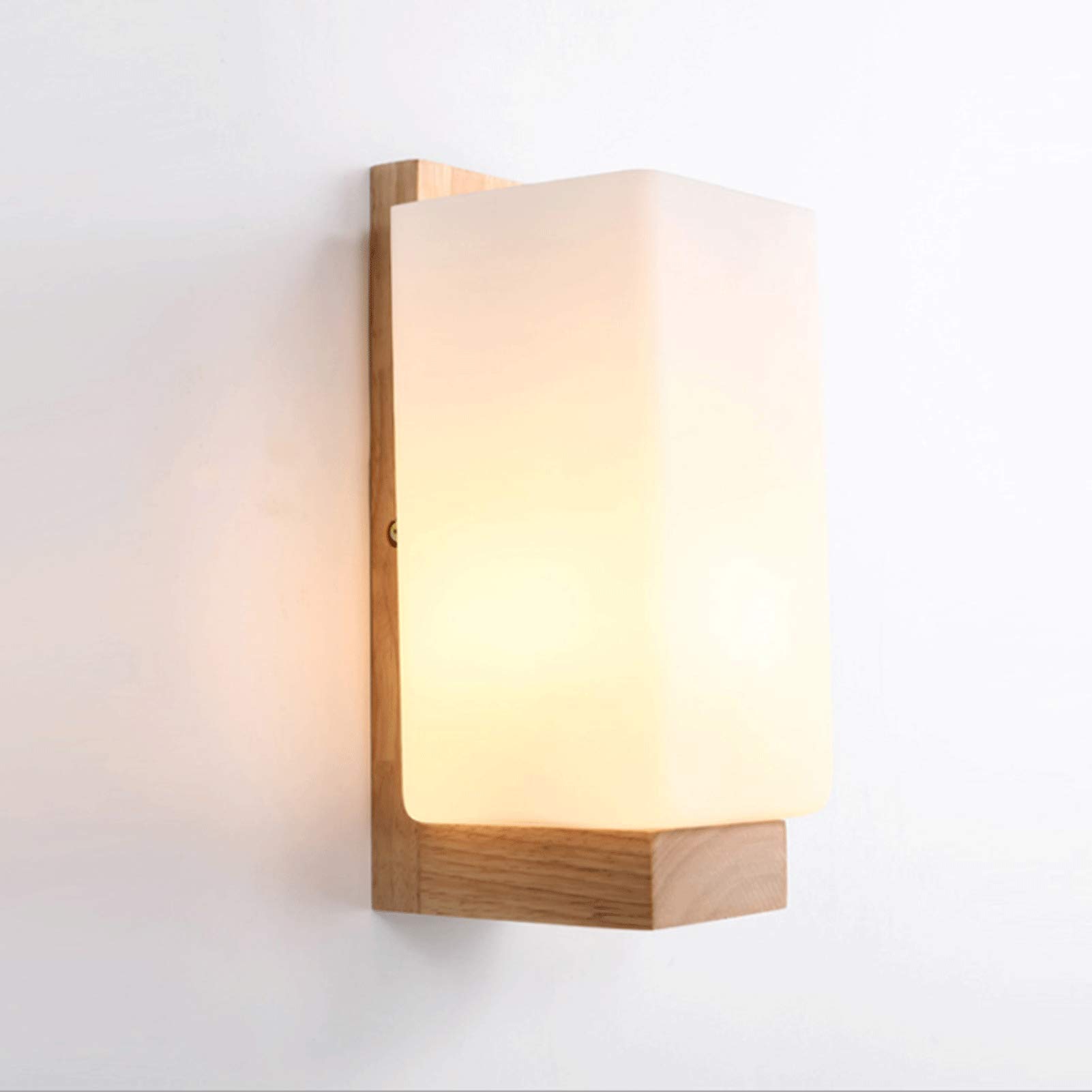 Modern Wooden & Glass Wall Light - E27 LED Wall Sconce with Solid Wood Frame - Minimalist Indoor Lighting for Living Room, Bedroom, Balcony - Perfect for Bedside Reading & Ambient Decoration