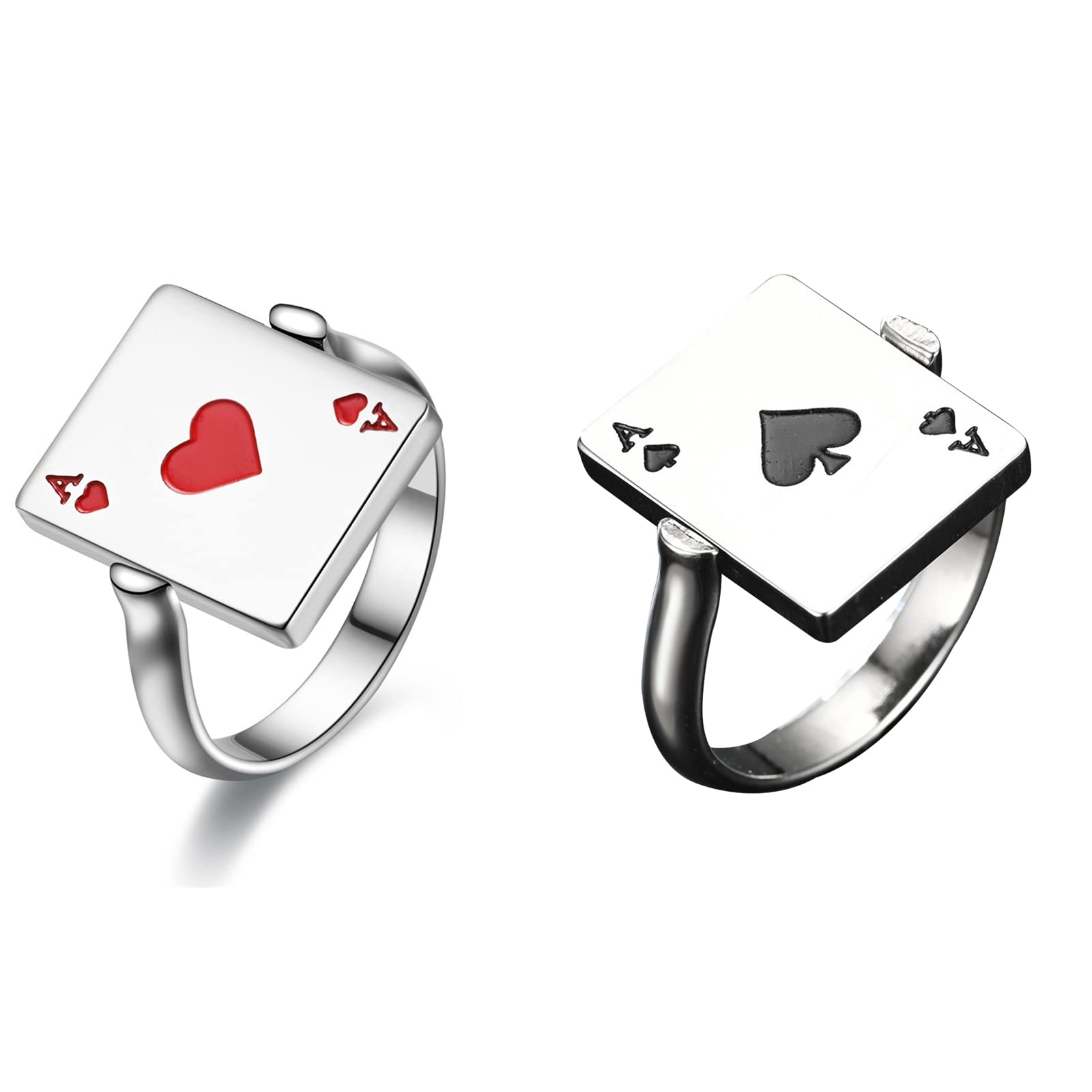 Ace of Hearts Spinner Ring for Couples - Rotating Anxiety Relief Ring with Square Design - Heart Couple Rings for Her - Romantic Birthday Gift for Women (11, Ace of Hearts) - Perfect for Stress Relief, Date Nights & Anniversary Celebrations