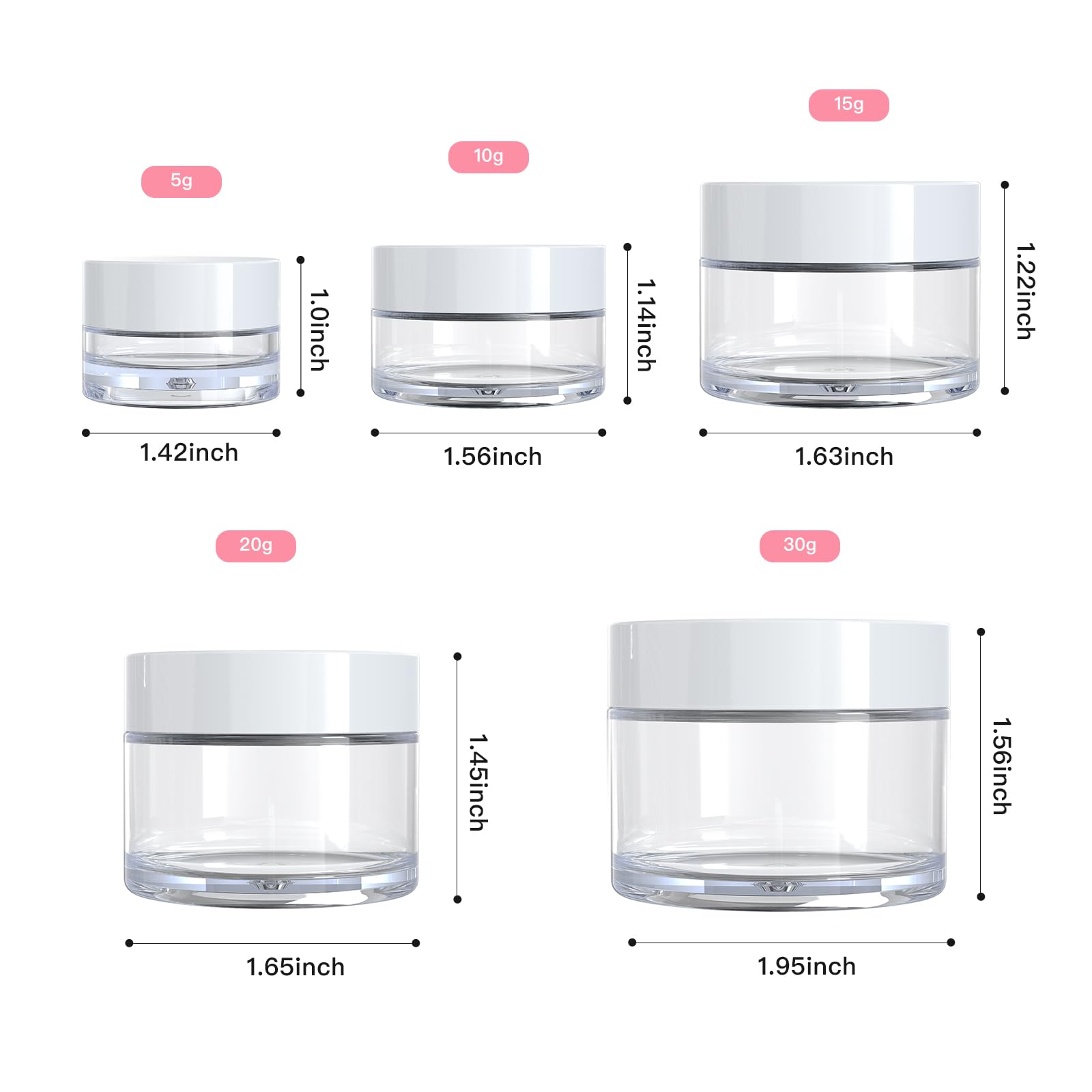 10-Piece Travel-Sized Toiletry Containers Set - 5 Sizes (0.17/0.33/0.5/0.67/1 oz) Leak-Proof Mini Makeup Jars with Lids - Includes 2 Mini Spatulas - Perfect for Travel, Skincare Routine & Gift Giving (2 Color Options)