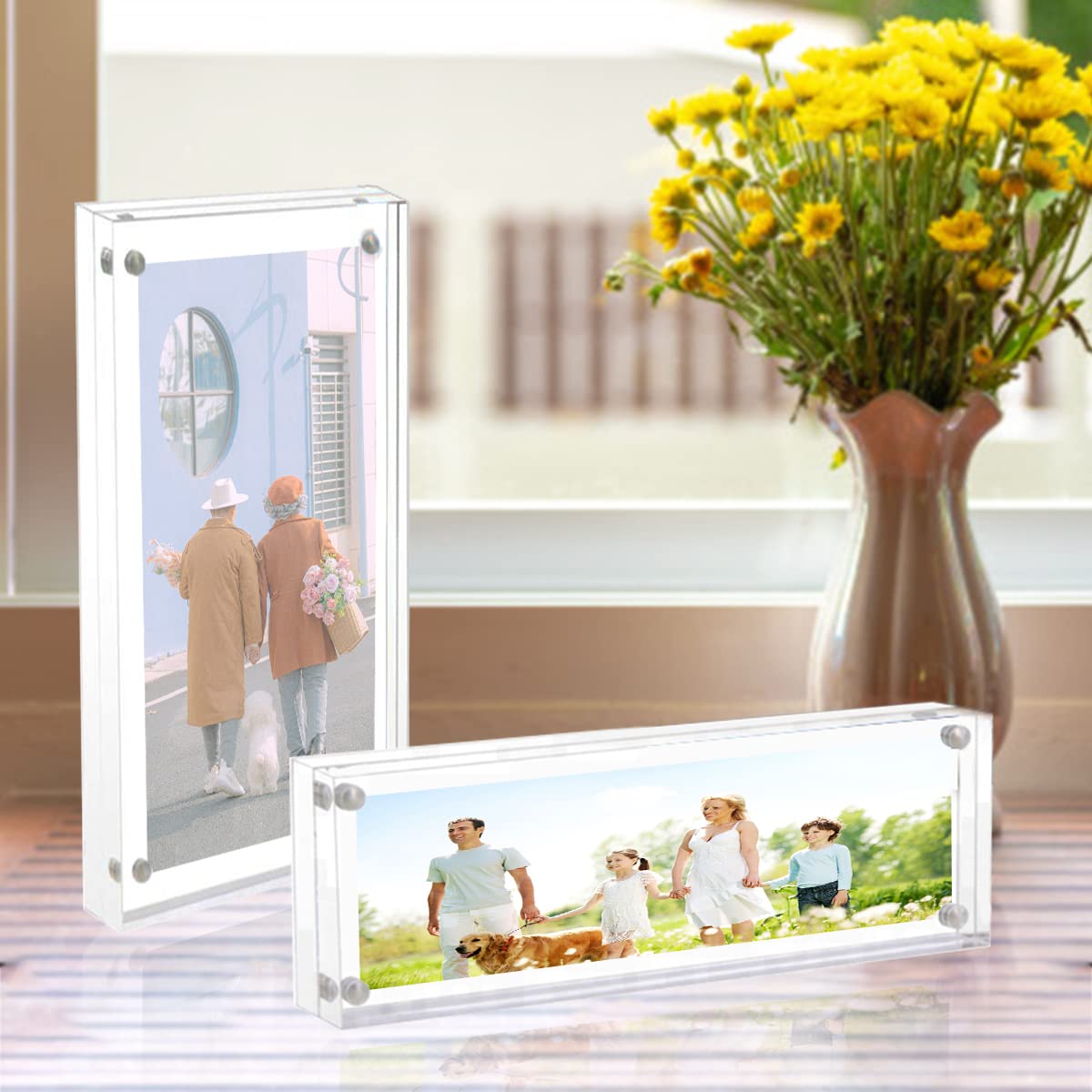 2x6 Acrylic Picture Frames - Clear Double-Sided Display for Tickets, Postcards & Photos - 12+12mm Thick Tabletop Magnetic Frames - Perfect for Family Memories, Office Decor & Gift Displays