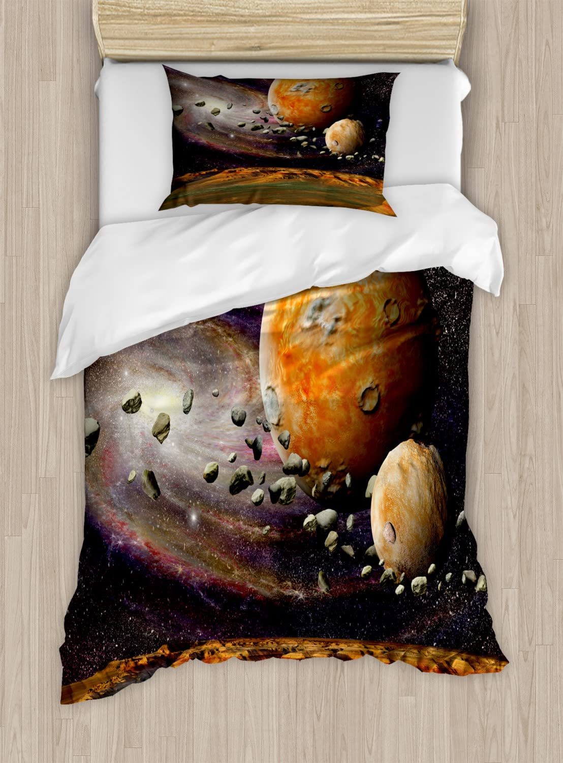 Ambesonne Galaxy Duvet Cover Set - Universe Outer Space Bedding with Planets & Stars - 2 Duvet Covers & 4 Pillowcases - 2 Pack California King Size - Green & Purple - Perfect for Astronomy Lovers & Space Themed Bedrooms