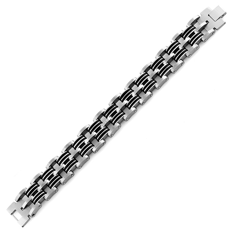 Premium Stainless Steel Black Rubber Link Bracelet for Men & Women - Durable Waterproof Unisex Watch Band for Sports, Outdoor & Everyday Wear