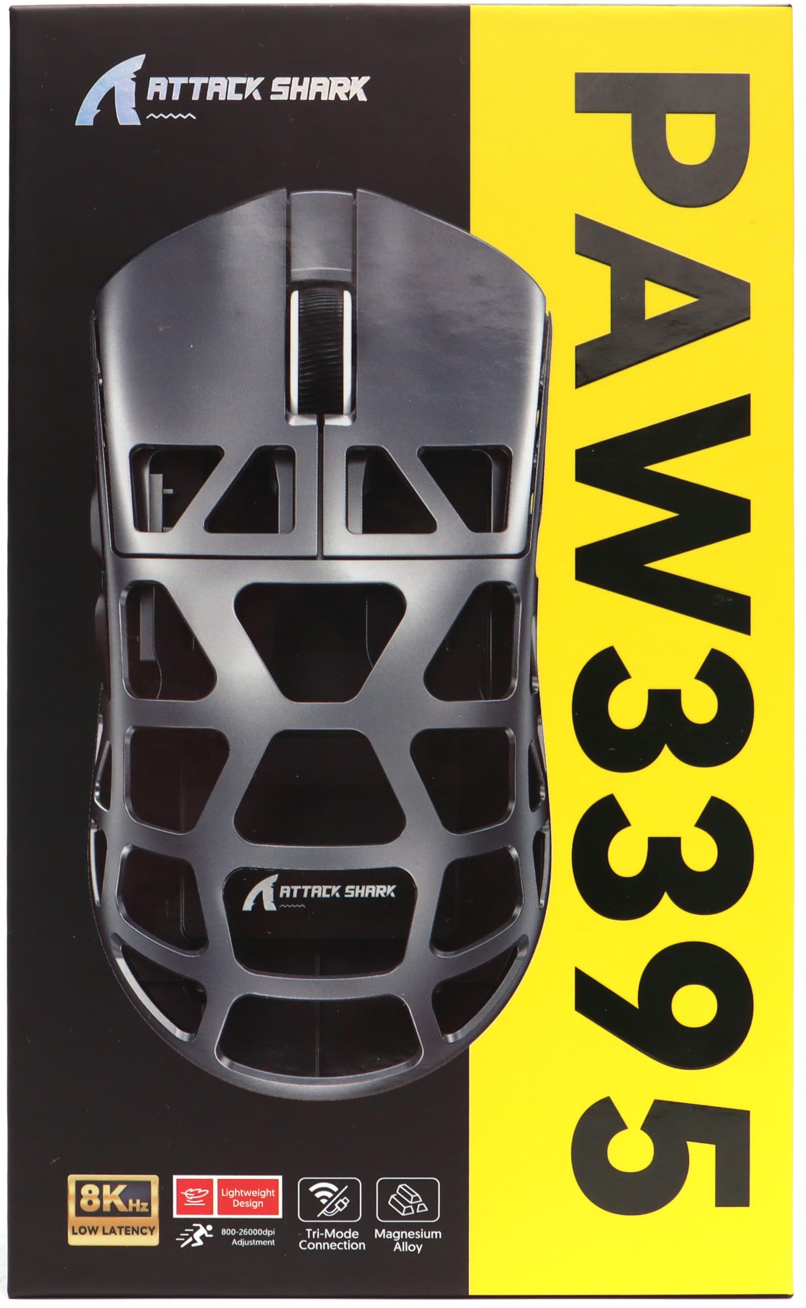 Attack Shark R3PRO 46g Ultra-Light Magnesium Alloy Gaming Mouse - 8000Hz Wireless, 26000DPI, 2.4G/BT/Wired, PixArt PAW3395 Sensor, Programmable Buttons with Coiled Cable - Perfect for FPS, MOBA, and Esports on PC & Mac (Black)