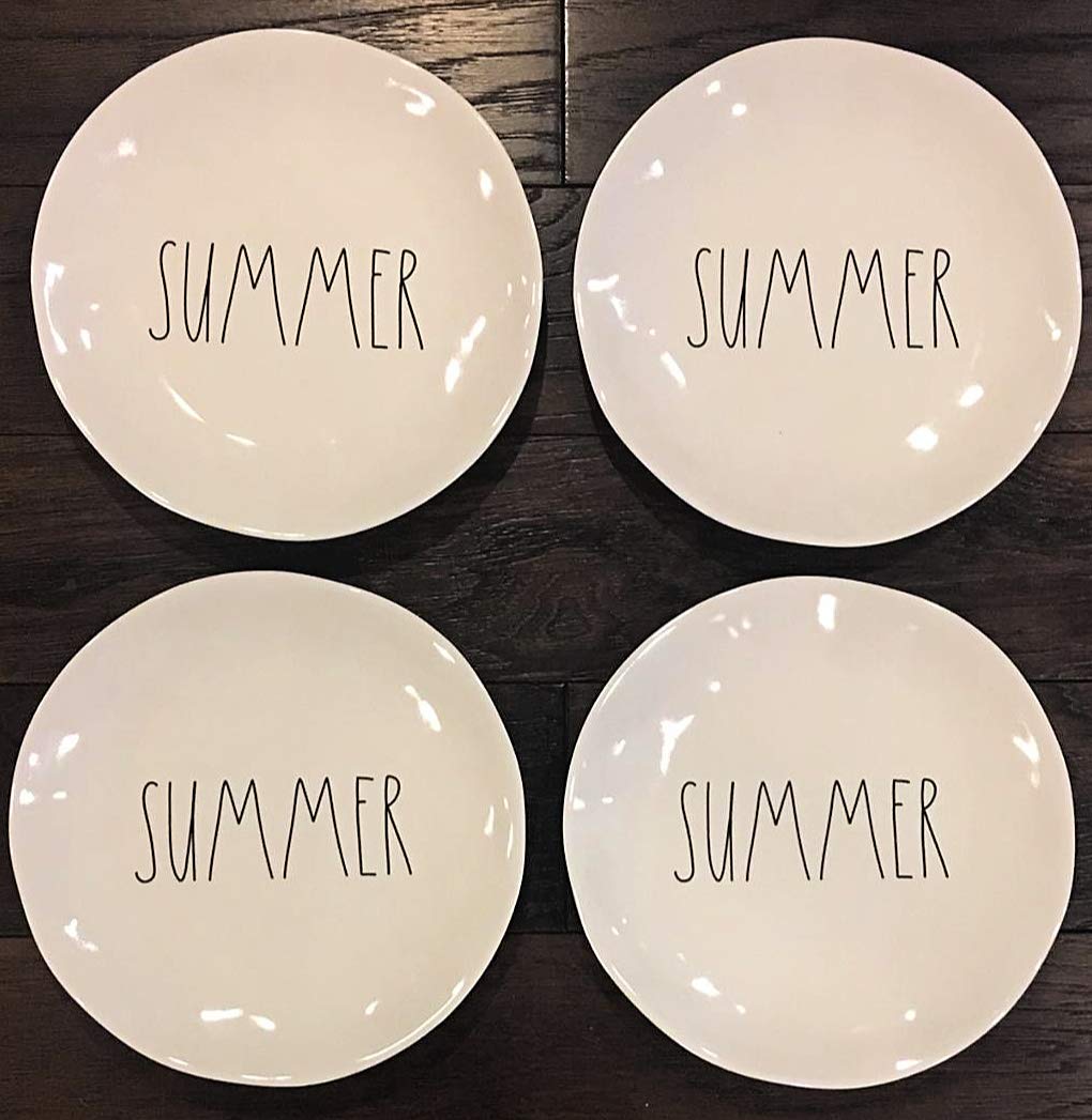 Rae Dunn by Magenta Melamine Dinner Plates Set of 4 - 10 Inch Square Plates for Summer Picnics, Outdoor Dining & Party Decor