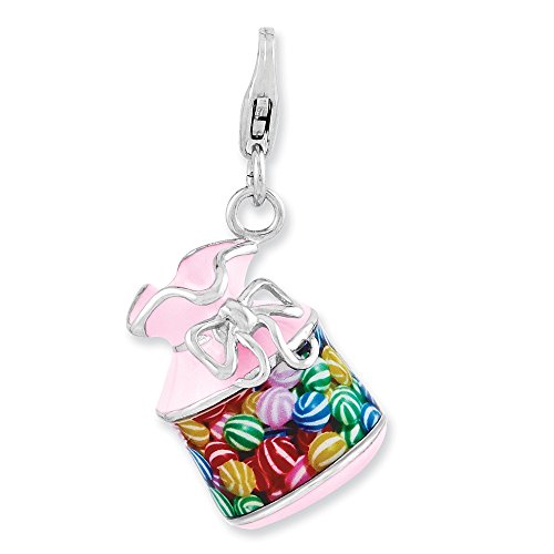 Amore LaVita Sterling Silver Enameled 3D Candy Jar Pendant Necklace with Lobster Clasp Charm - Elegant Jewelry Gift for Women, Perfect for Valentine's Day, Anniversary & Special Occasions