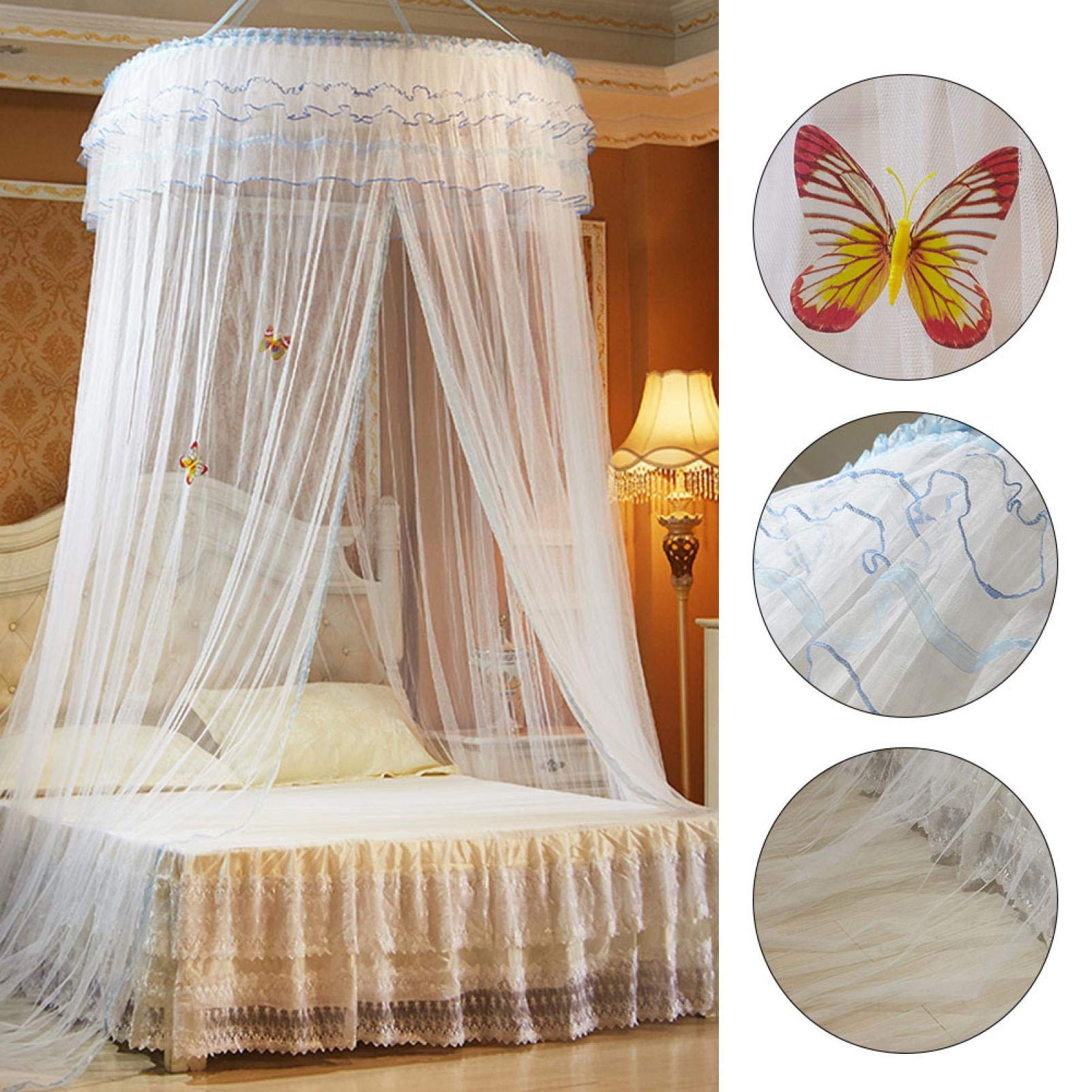 Breathable Round Lace Princess Bed Canopy for Kids & Baby - 360° Foldable Bed Tent with Netting, White Nursery Decor for Girls' Room & Home Decoration | Perfect for Bedtime, Playtime & Dreamy Room Makeovers