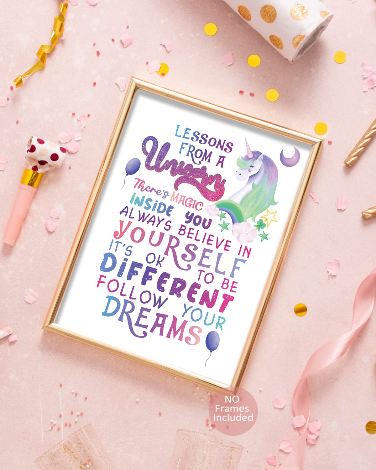 MTL HOE Positive Quote Affirmations Rainbow Fairy Mermaid Unicorn Wall Art Print - Inspirational Poster for Teen Girls Room Decor (8x10 Unframed) - Perfect for Bedroom, Bathroom & Kids Room Wall Decor
