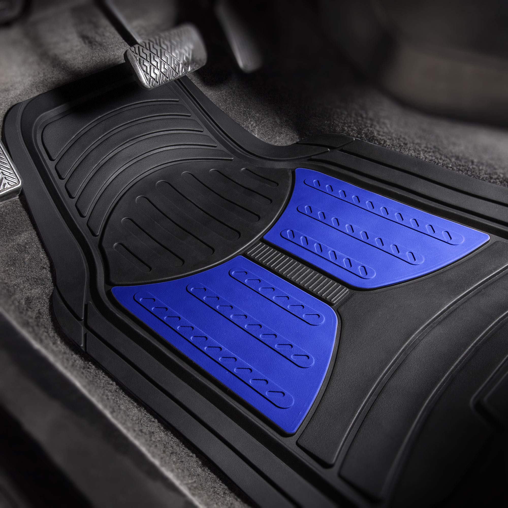 FH Group Climaproof™ Heavy Duty Rubber Car Floor Mats - Universal Fit for Sedan, SUV & Truck - Trimmable Full Blue Set with Combo Small Car Seat Cover | All-Weather Protection for Driving, Commuting & Road Trips