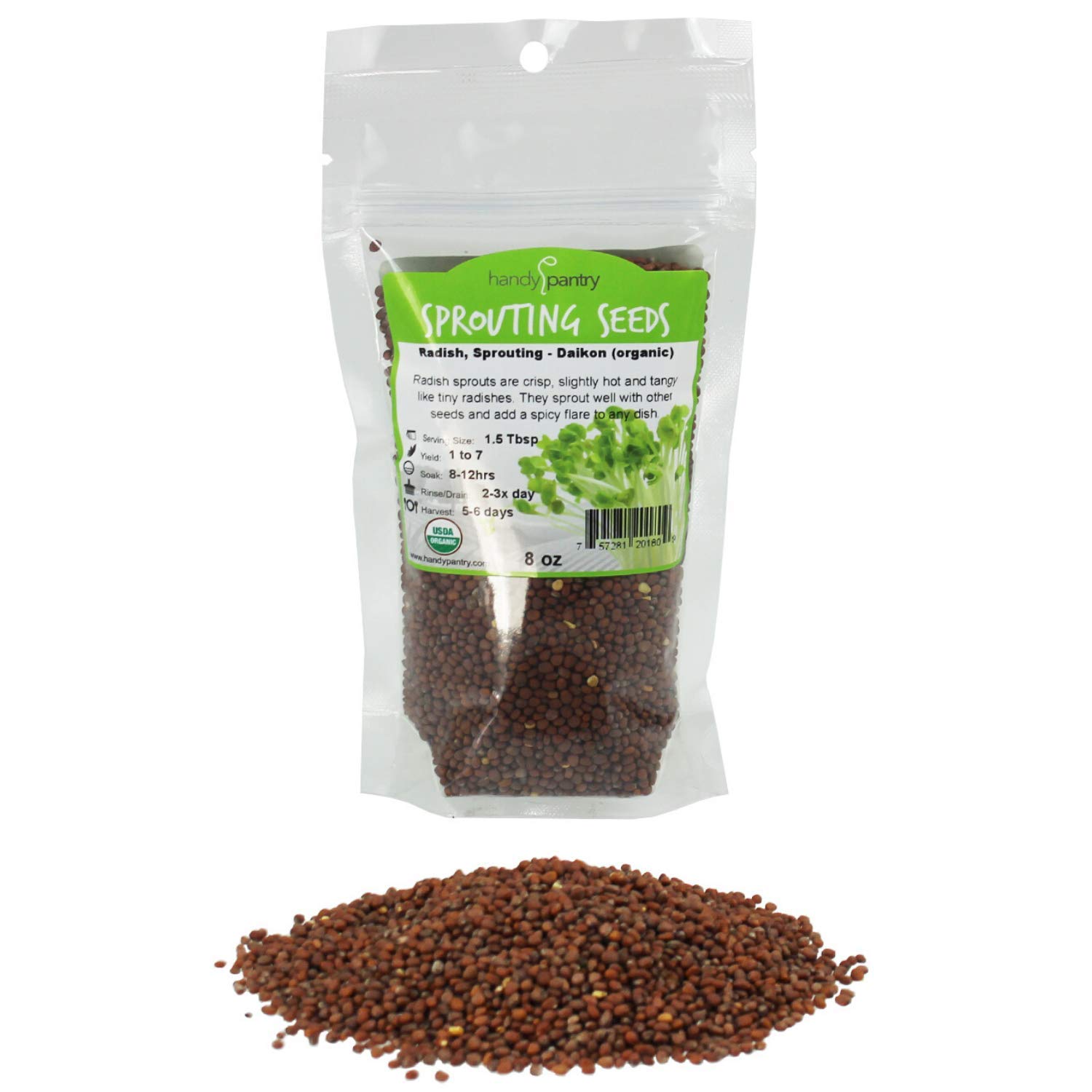 Organic Radish Sprouting Seeds - 8oz Non-GMO Daikon Radish Seeds for Planting, Sprouting & Microgreens | Handy Pantry | Perfect for Home Gardening, Healthy Salads & Fresh Microgreen Recipes