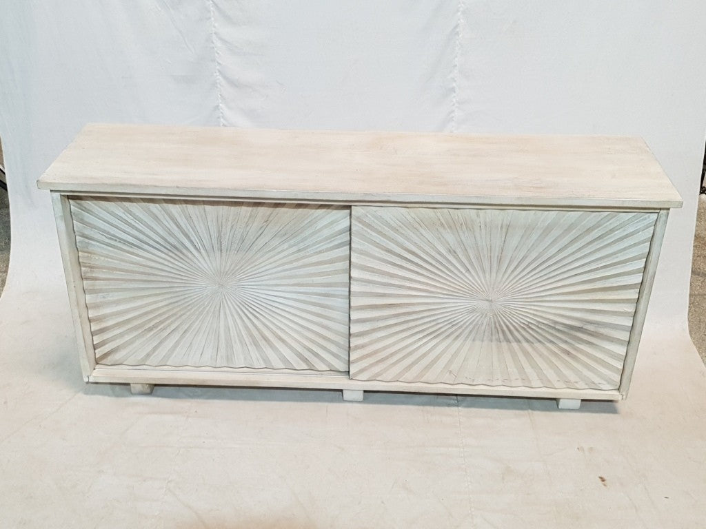 French Hand Carved Rustic White Buffet Sideboard - Large Dining Room Storage Cabinet 172x43x75cm | Perfect for Farmhouse Decor, Kitchen Organization & Dining Room Furniture