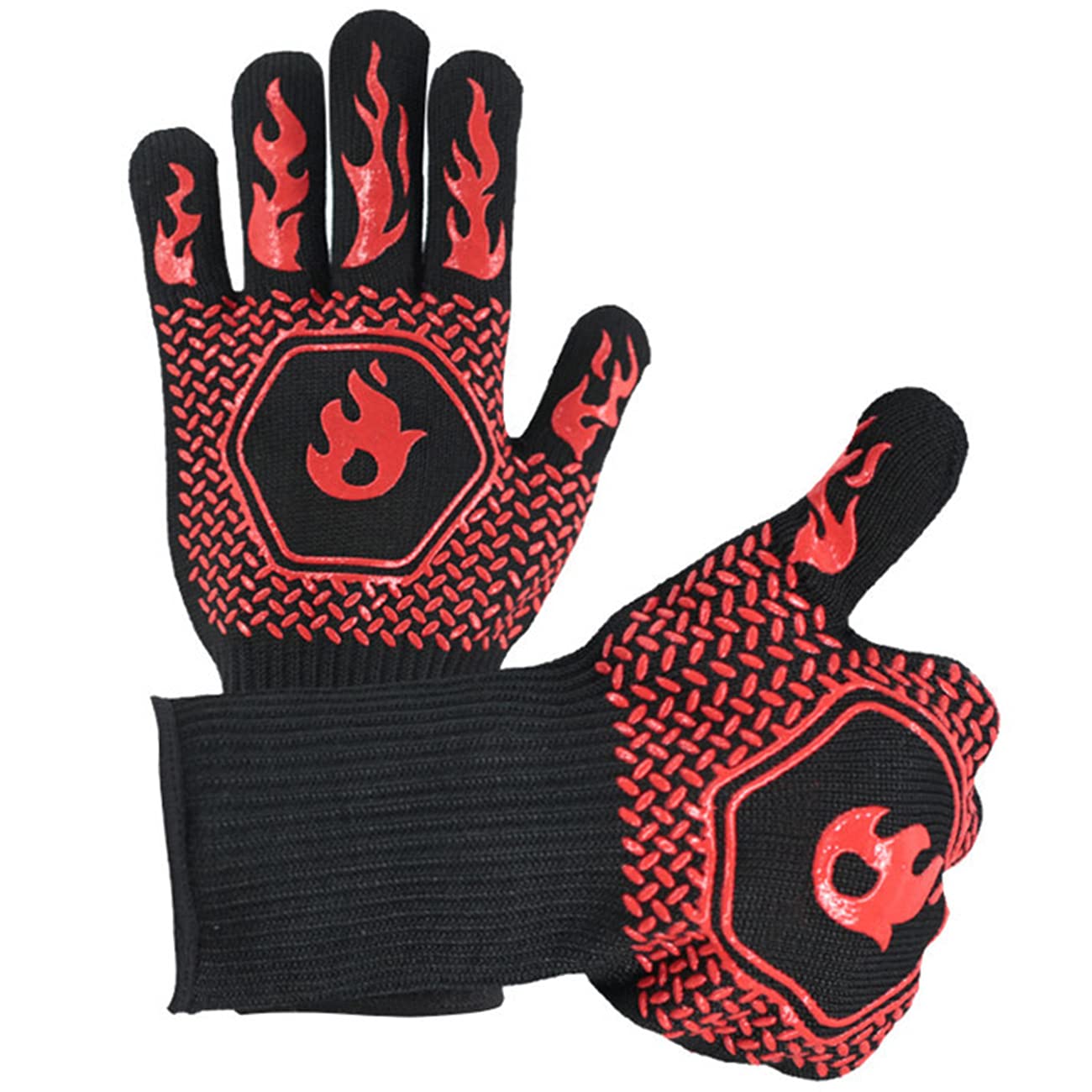 Heat Resistant BBQ Gloves 1472°F - Extra Long Oven Mitts for Grilling, Smoking, Baking & Cooking - Fireproof Barbecue Gloves for Outdoor, Kitchen & Camping Use - Red Household Safety Gloves