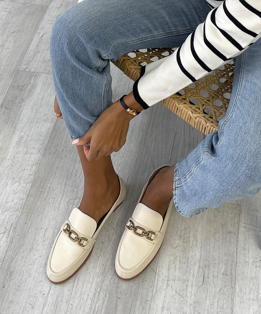 REIGN FLATS IVORY LEATHER SHOES - Women's Comfortable Vegan Leather Slip-On Flats for Work & Casual Wear | Perfect for Office, Travel & Everyday Use