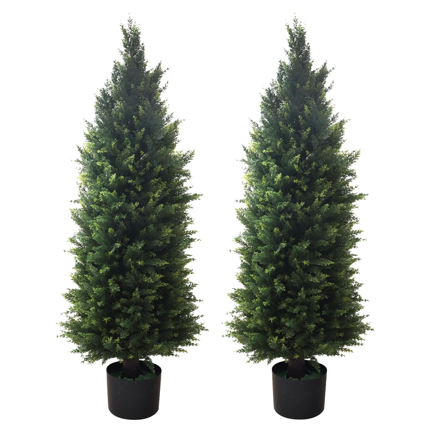 Realistic 4FT Artificial Cedar Pine Topiary Trees (Set of 2) - UV Resistant Faux Plants in 6