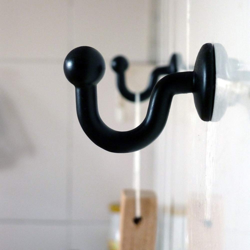 2 Pairs Black European Style Curtain Hooks - Heavy Duty Curtain Holdbacks, Tiebacks & Ceiling Screw Hooks for Drapes, Sheers & Window Treatments - Perfect for Living Room, Bedroom & Home Decor