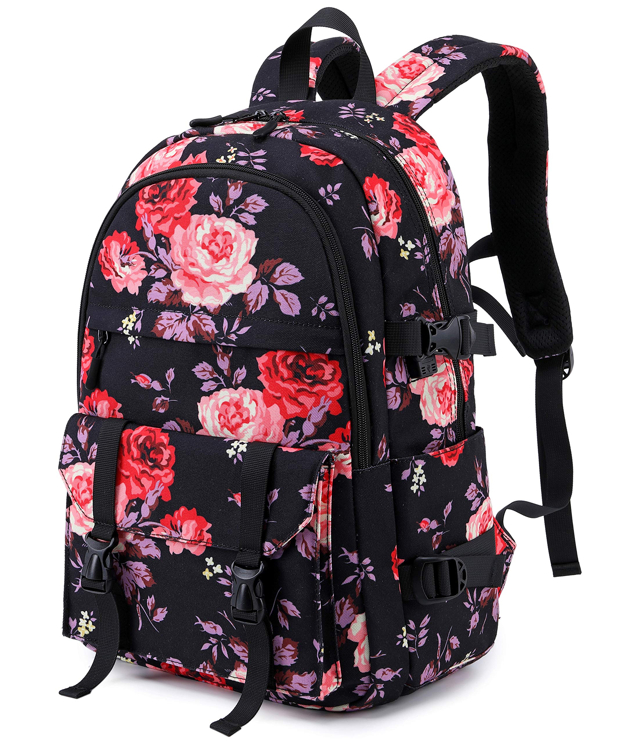 Stylish Canvas Backpack for Teen Girls with USB Charging Port - Durable School Bookbag for Middle/High School & College Students - Women's Casual Daypack for Laptop, Work, Business & Travel - Perfect for School, Commuting and Weekend Getaways