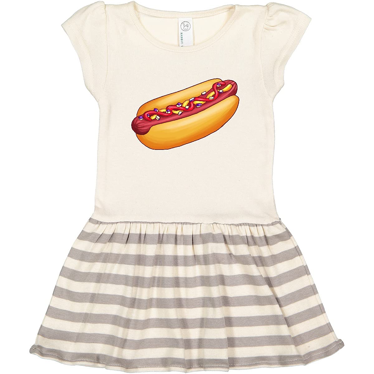 Inktastic Hot Dog Print Toddler Dress - Cute Mustard, Onions & Ketchup Design for Baby Girls & Boys | Perfect for Playdates, Birthday Parties & Summer Outfits