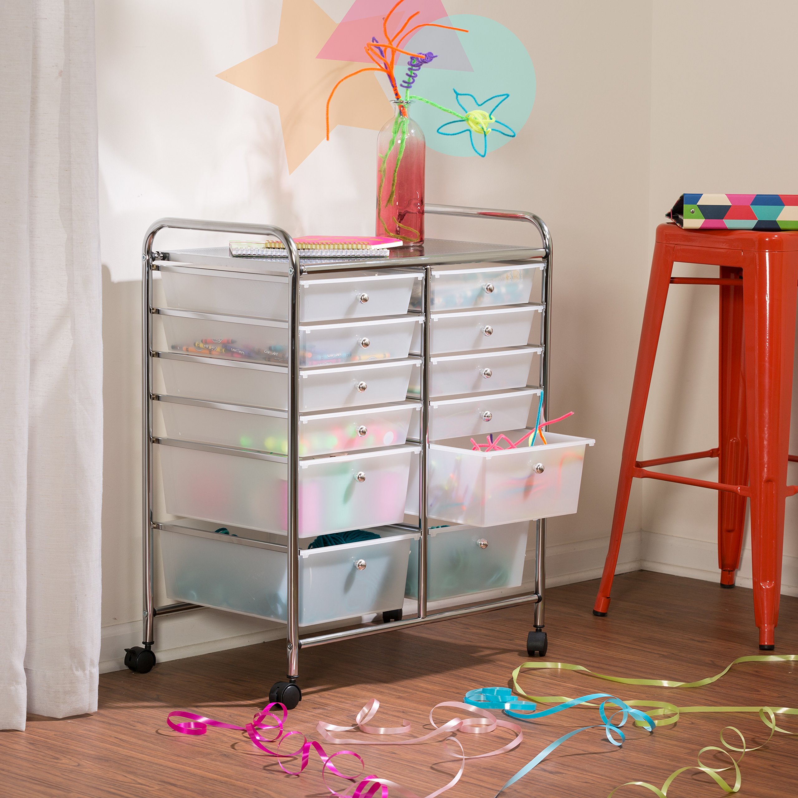 Honey-Can-Do 12-Drawer Rolling Storage Cart Organizer - Plastic Drawers for Craft Room, Office, Kitchen & Bathroom Organization
