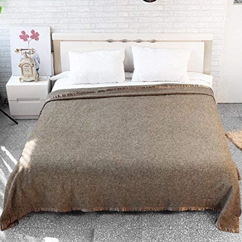 Premium Wool Throw Blanket by Spencer & Whitney - Brown Herringbone Pattern, Large Queen Size Bed Blanket for Cozy Living Room, Sofa & Winter Warmth