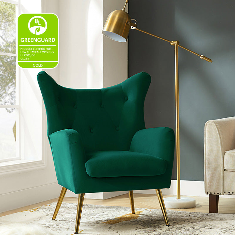 Luxury Isabelle Wingback Velvet Upholstered Armchair - High Back Accent Chair with Sturdy Metal Legs for Living Room, Bedroom & Office Decor