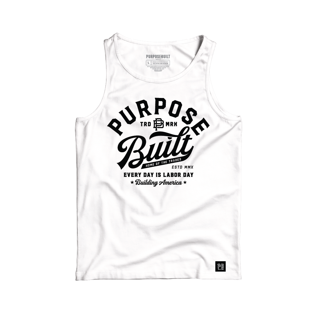 PB Script Tank Top - Women's White Cotton Casual T-Shirt for Summer Outfits, Gym & Lounge Wear