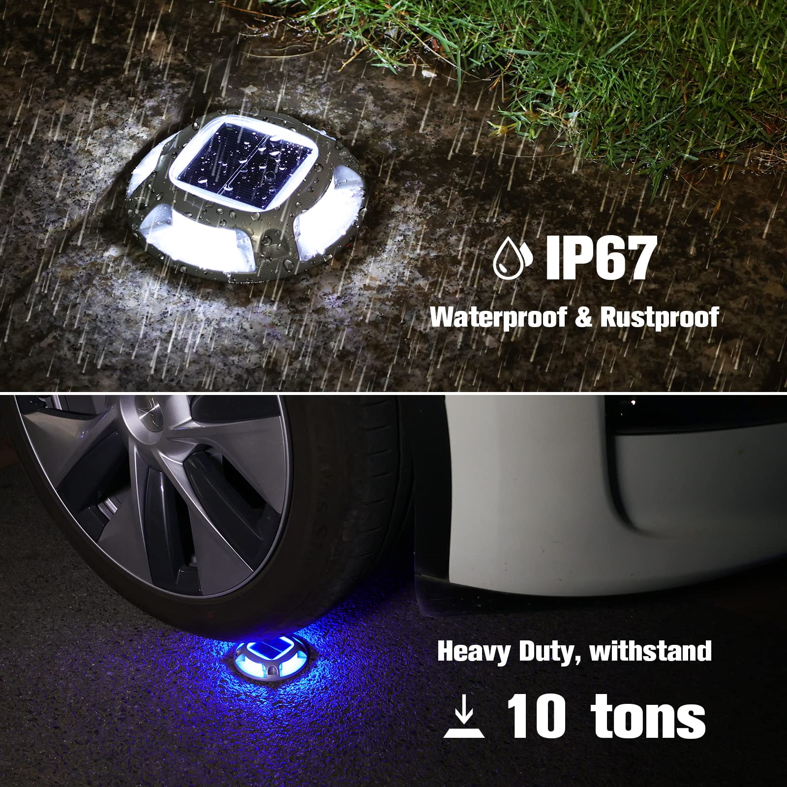 VOLISUN 16 Pack Solar Driveway Lights - 2 in 1 White/Blue LED, IP67 Waterproof Outdoor Step Lights for Driveway, Sidewalk, Pathway, Deck & Dock - Perfect for Night Safety and Landscape Lighting