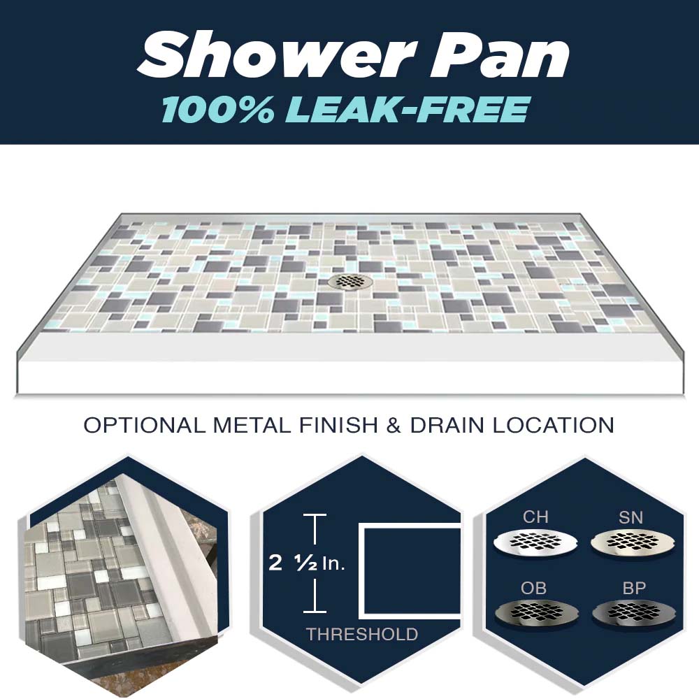 Freedom Carrara Marble Newport Mosaic Alcove Shower Enclosure Kit - Premium Bathroom Upgrade for Modern Homes, Spa-Like Shower Experience