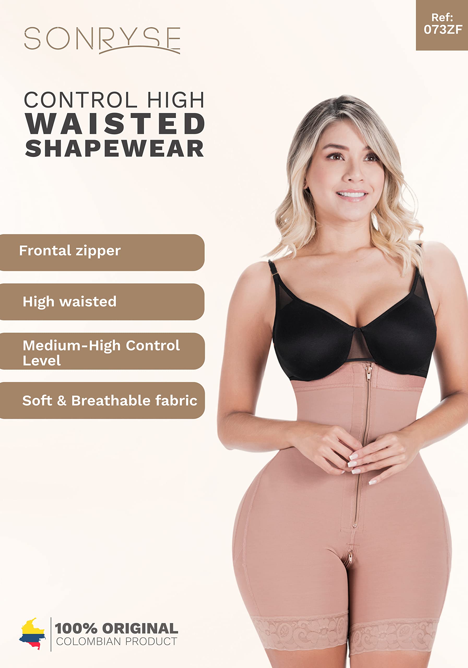 Sonryse High Waisted Butt Lifting Shaper Shorts for Women - Colombian Shapewear Fajas - Tummy Control & Body Shaping for Workout, Party & Everyday Wear