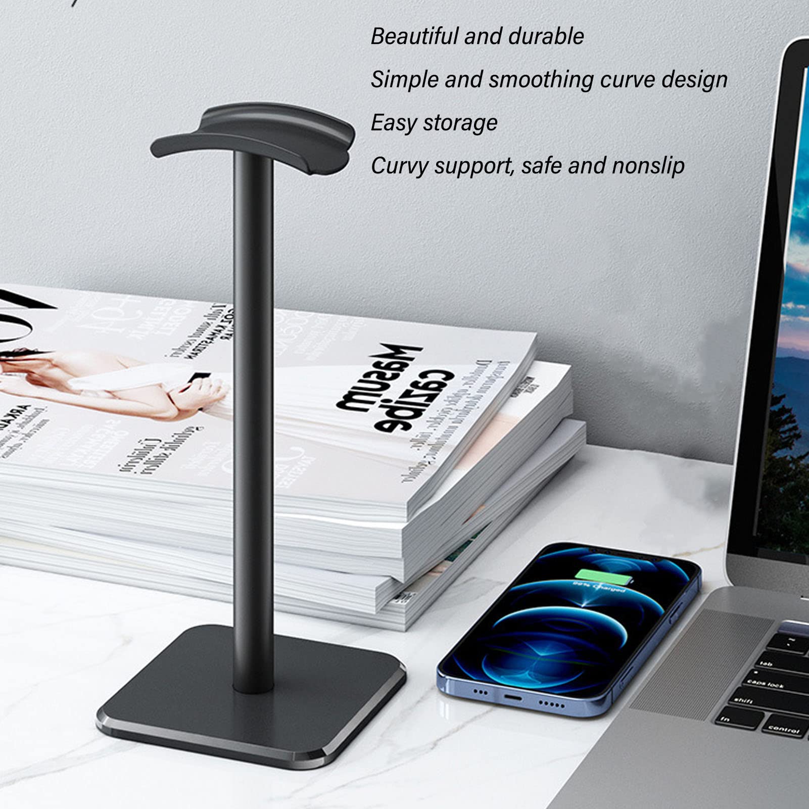 Premium Aluminum Headphone Stand for HyperX - Sturdy Desktop Headset Holder with Solid Base & TPU Tray - Easy Installation (Black) - Perfect for Gaming Setup, Office Organization & Home Workspace