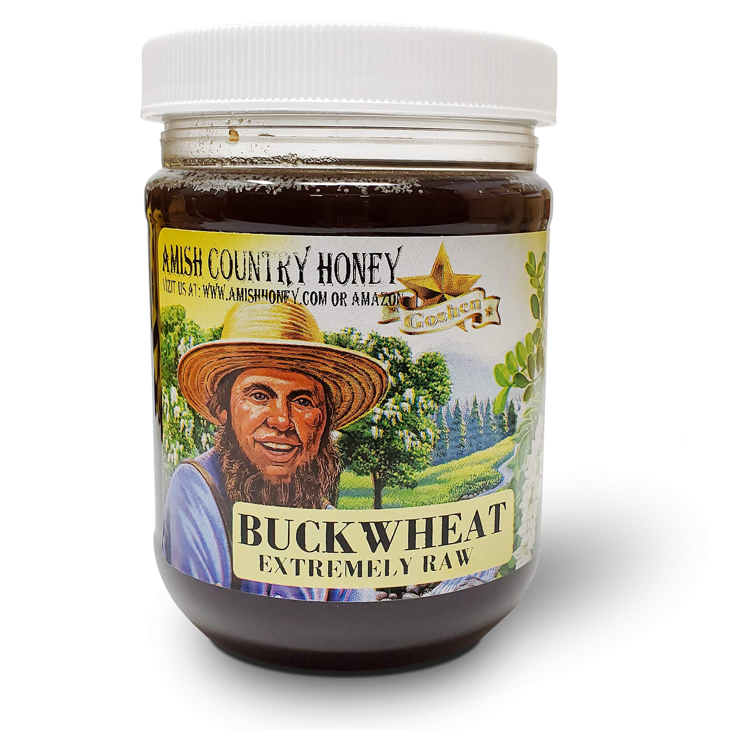 Goshen Amish Country Raw Buckwheat Honey - 100% Natural Unfiltered Pure Honey (16oz/454g) - Perfect for Tea, Baking & Healthy Sweetener