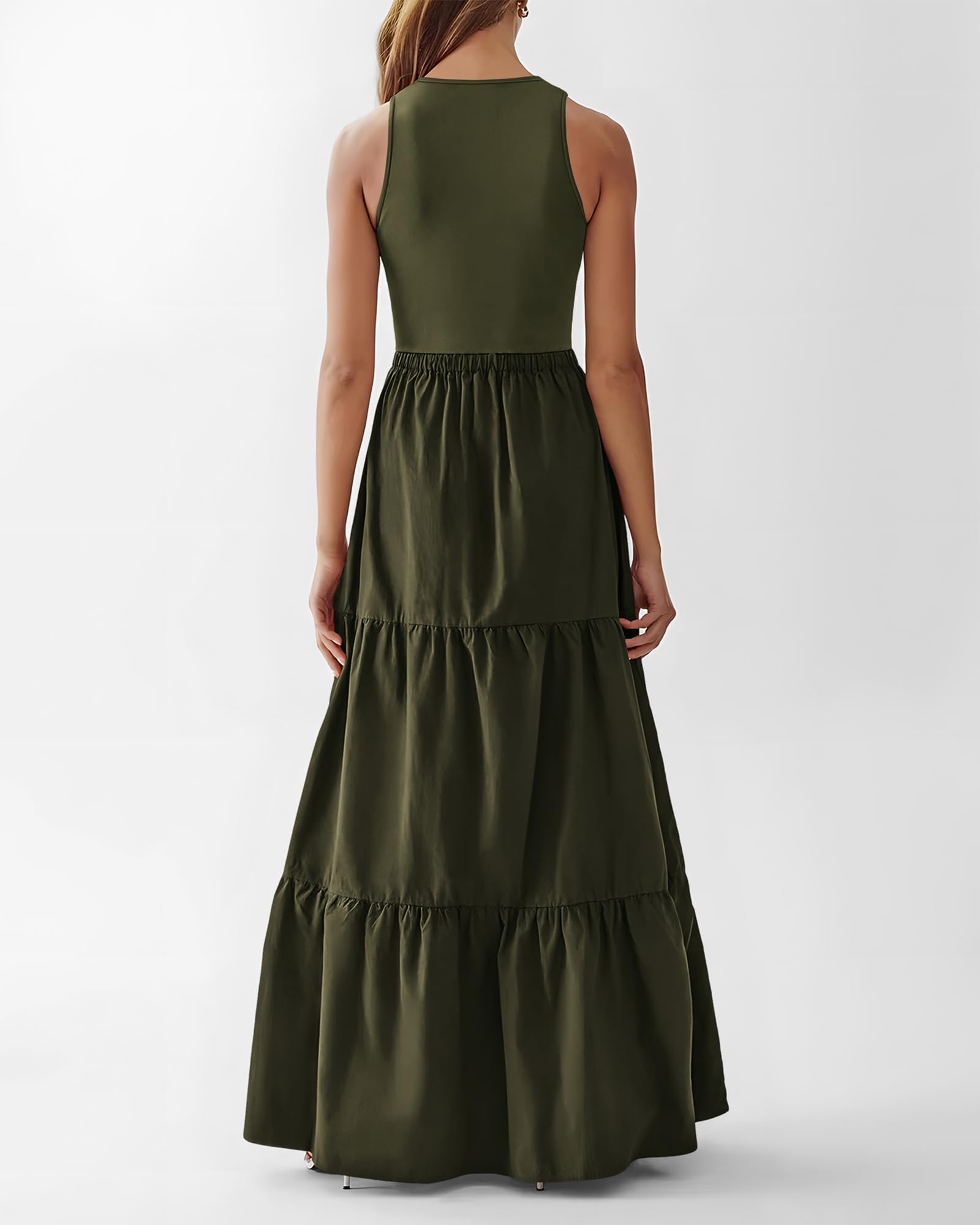 BTFBM Women's Sleeveless Summer Wedding Guest Maxi Dress - Ribbed Knit Top & Polyester Skirt with Pockets - Perfect for Beach Vacations, Garden Parties & Cocktail Events