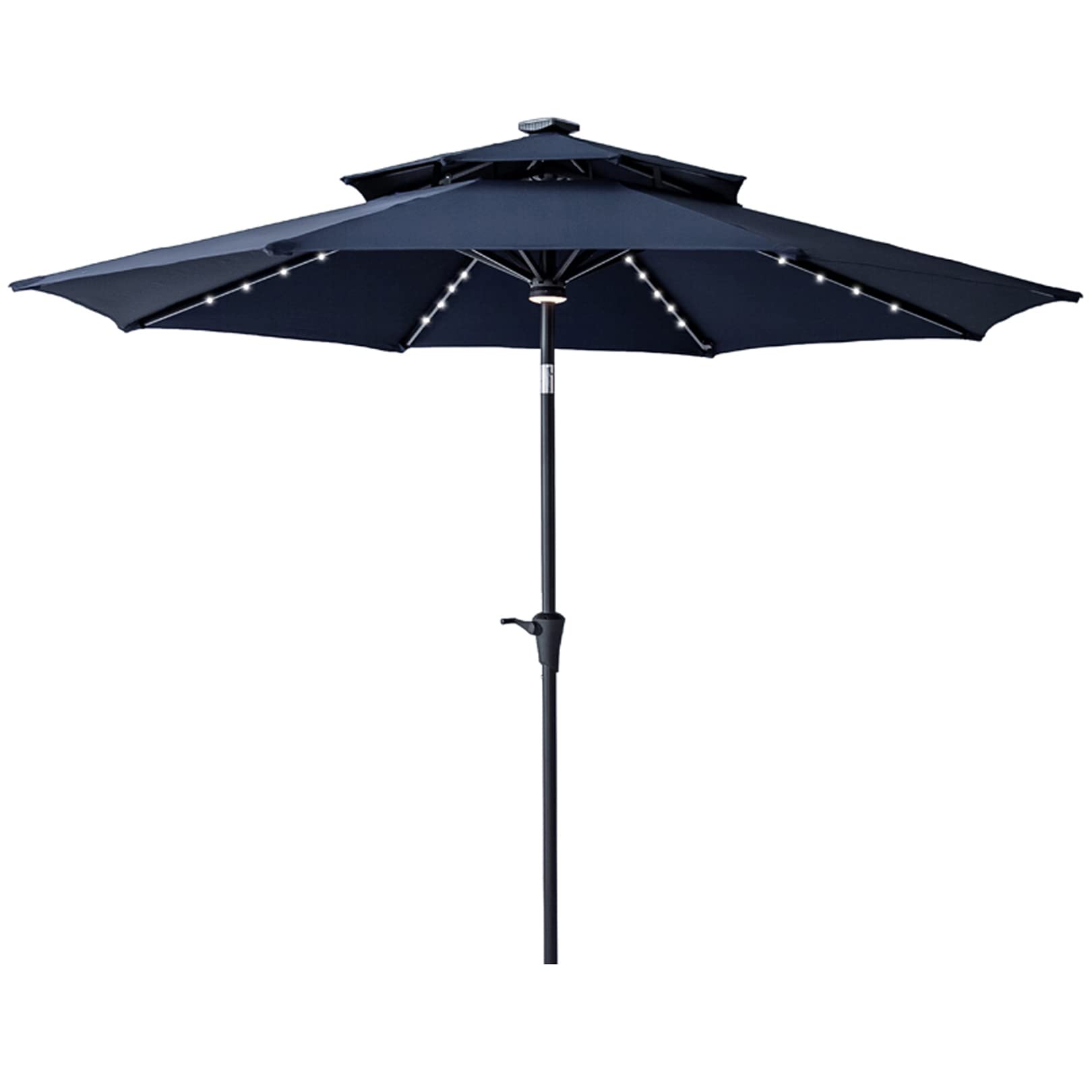 C-Hopetree 9 ft Double Top Outdoor Patio Market Umbrella with Solar LED Lights & Tilt - Navy Blue Waterproof Sun Shade for Pool, Beach, Garden, and Backyard Relaxation