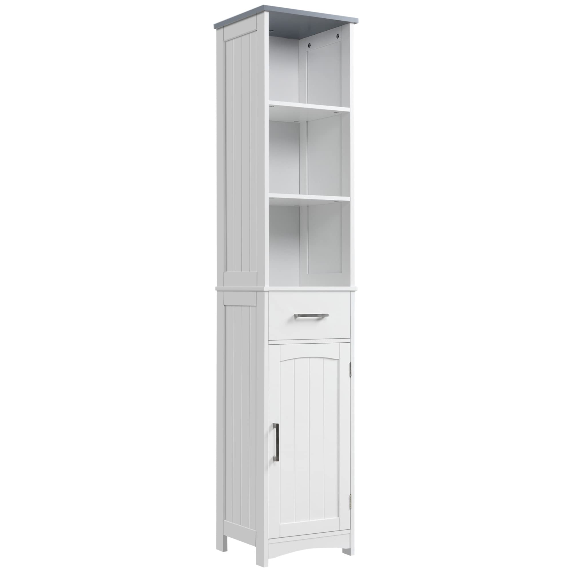 Kleankin 3-Tier Tall Bathroom Storage Cabinet with Adjustable Shelves & Drawer - Slim Freestanding Linen Tower for Bathroom Organization - White - Perfect for Small Spaces, Apartment Bathrooms & Closet Storage