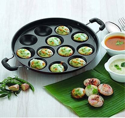 Non-Stick 12-Cavity Appam Maker Pan with Lid - Perfect for Making Appam, Appe, and Paniyaram - Ideal for Indian Breakfast and Snacks at Home
