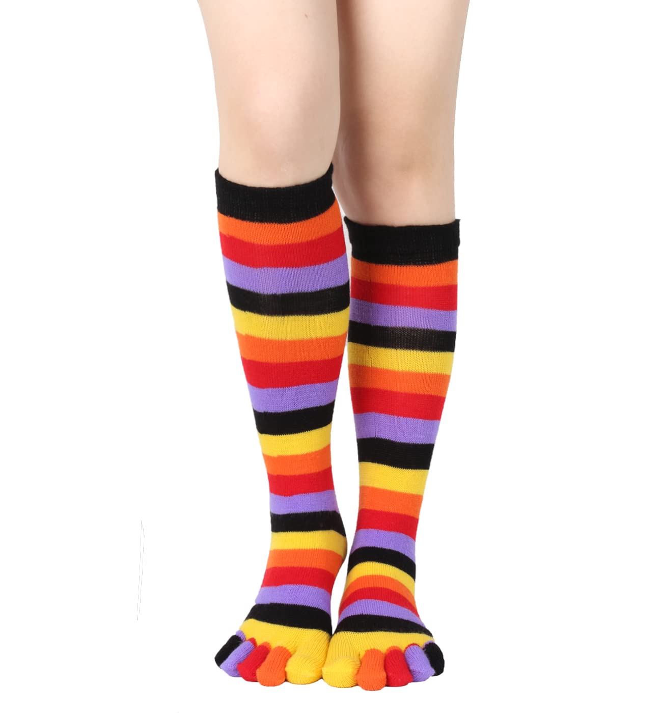 Colorful Rainbow Striped Knee High Toe Socks for Women & Men - Christmas Gifts for Running & Yoga