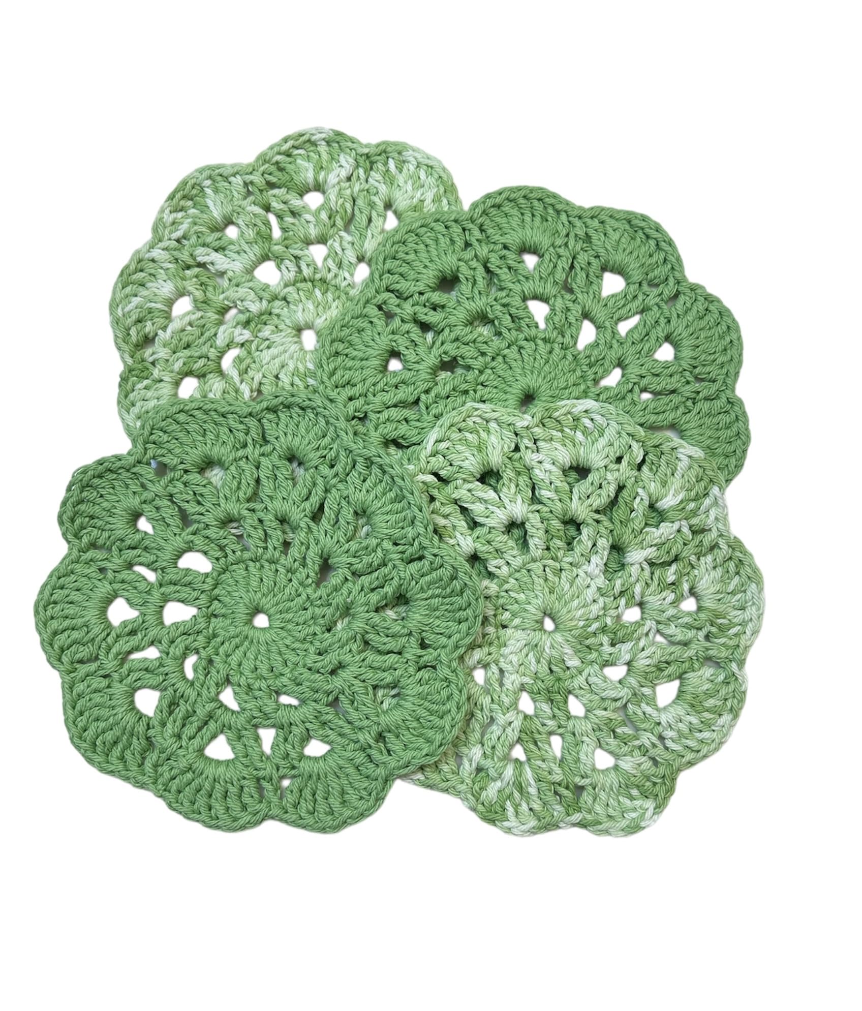 Vintage Round Cotton Crochet Coasters Set - Handmade Doilies for Table Decor - Spring Green Home Accessories - Perfect for Coffee Tables, Dining Tables, and Tea Parties