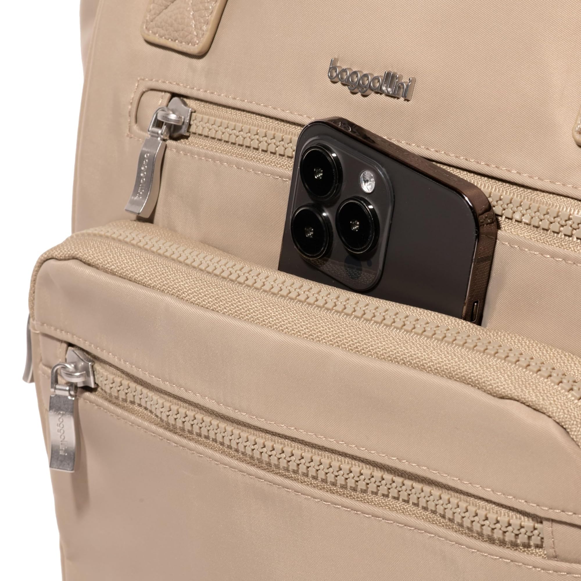 Baggallini Chelsea Laptop Backpack for Women & Men - Lightweight Water-Resistant Work Backpack with USB Charging Port - Perfect for Office, Travel & College (Taupe Twill)