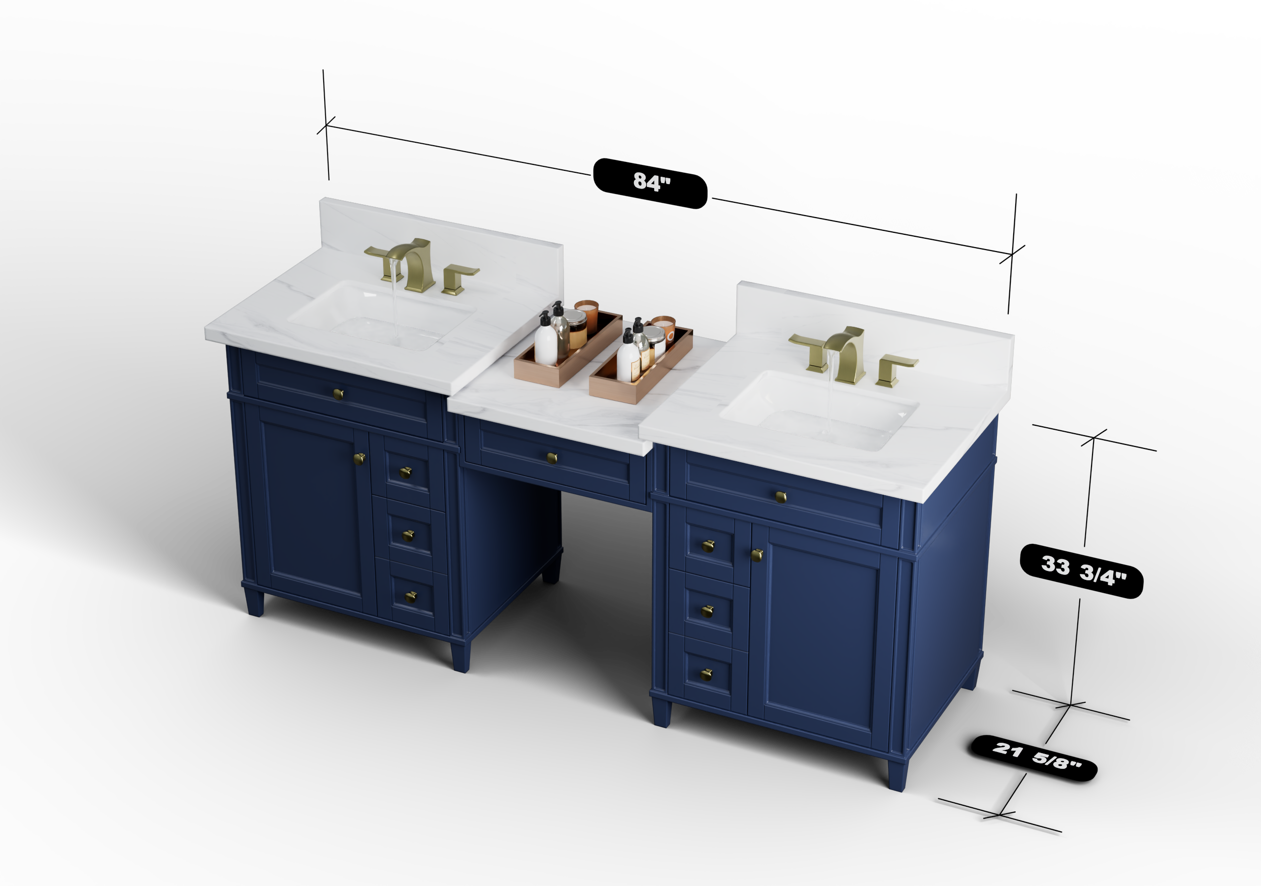 Kensington 84 Inch Solid Wood Bathroom Vanity in Navy Blue - Cabinet Only for Modern Bathroom Remodeling & Home Decor