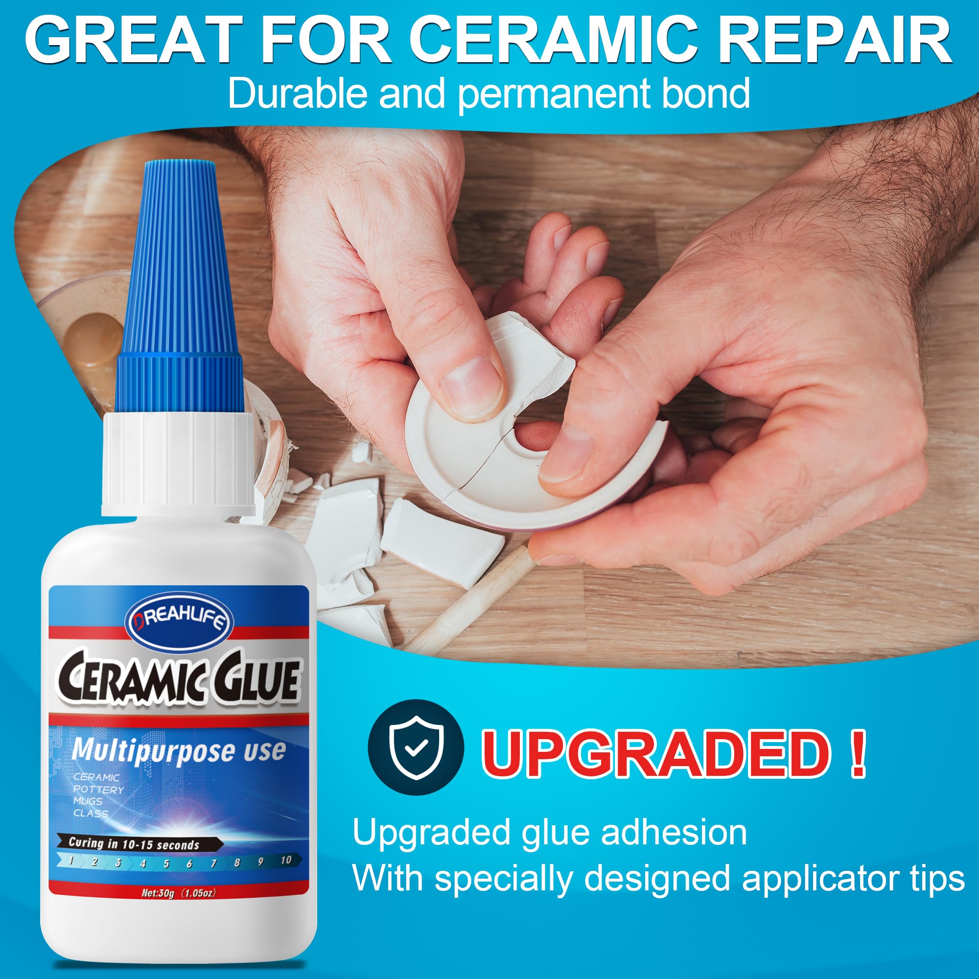 Best Super Glue for Ceramics Repair - 30g Strong Adhesive for Porcelain, Pottery, Dishes, Tiles & Mugs - Fast-Drying DIY Craft Glue - Perfect for Home Fixes, Kitchenware Repairs & Art Projects