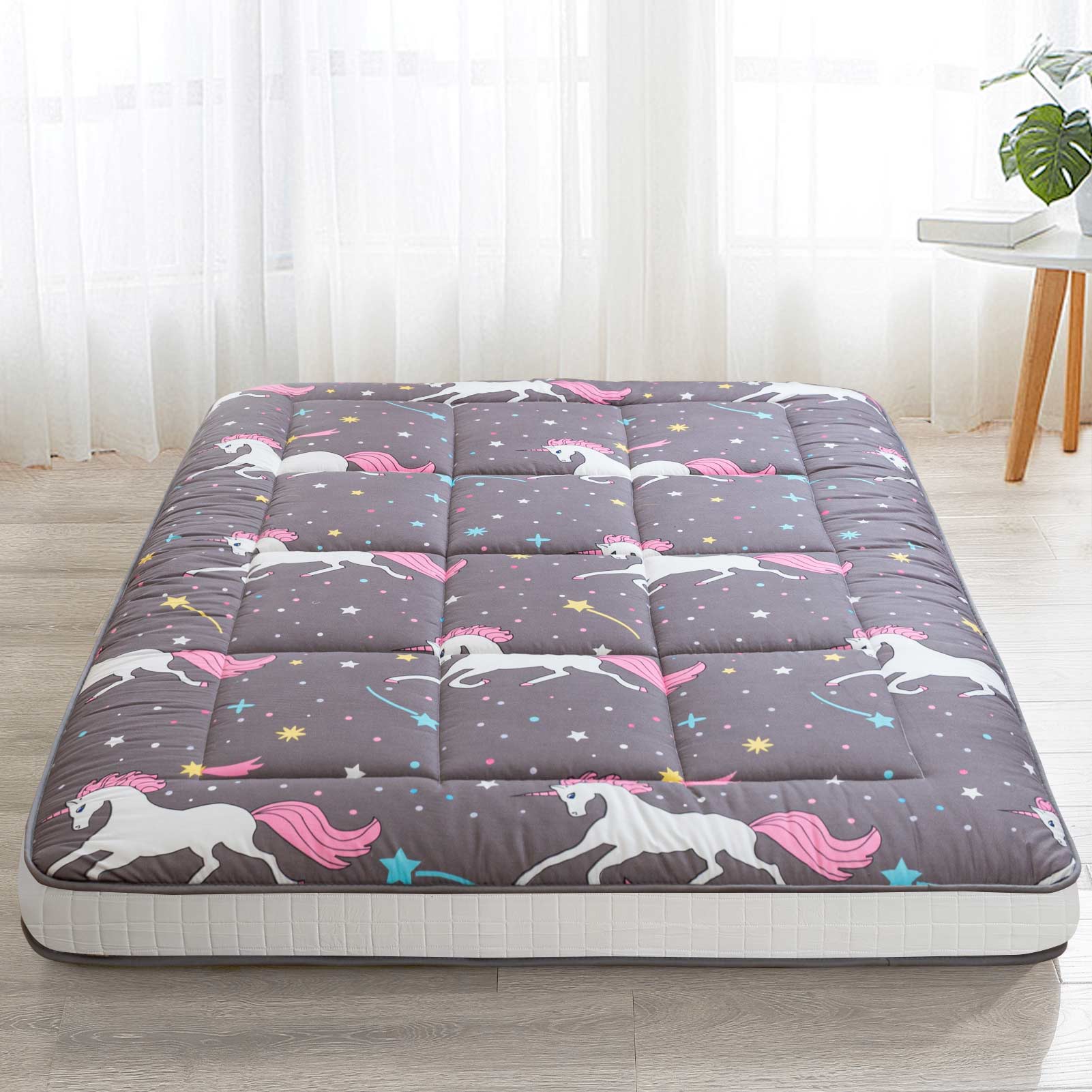 MAXYOYO Unicorn Pattern Padded Japanese Floor Mattress - Extra Thick Foldable Sleeping Pad for Camping, Travel & Home Use - Perfect for Guest Beds, Couch Lounging & Outdoor Adventures