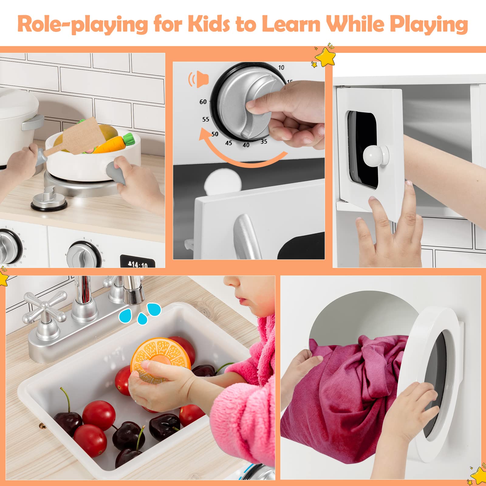 HONEY JOY Kids Wooden Play Kitchen Set - Pretend Cooking Toy for Toddlers, Perfect Gift for Boys & Girls - Indoor Pretend Play