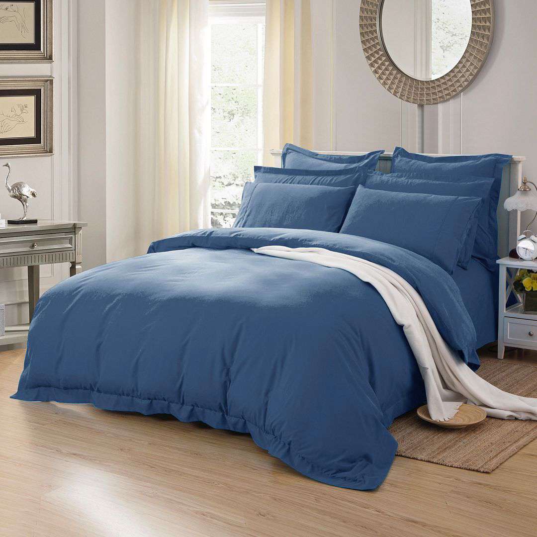 Premium 1000 Thread Count Super King Size Duvet Cover Set - Soft Greyish Blue - Luxury Bedding for Master Bedroom & Guest Room