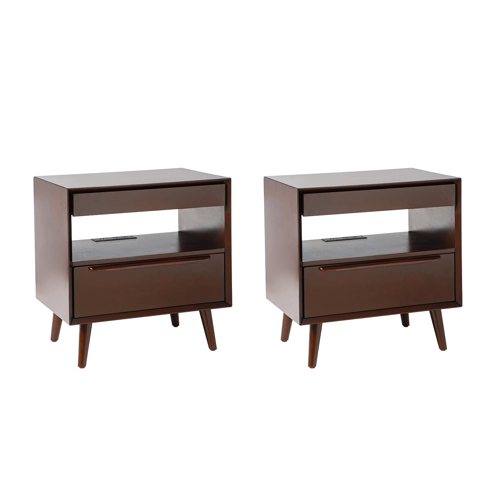 Mid Century Modern Nightstand with 2 Drawers & Built-In Outlets - Giralda Bedside Table for Bedroom, Living Room & Office (Optional Types)
