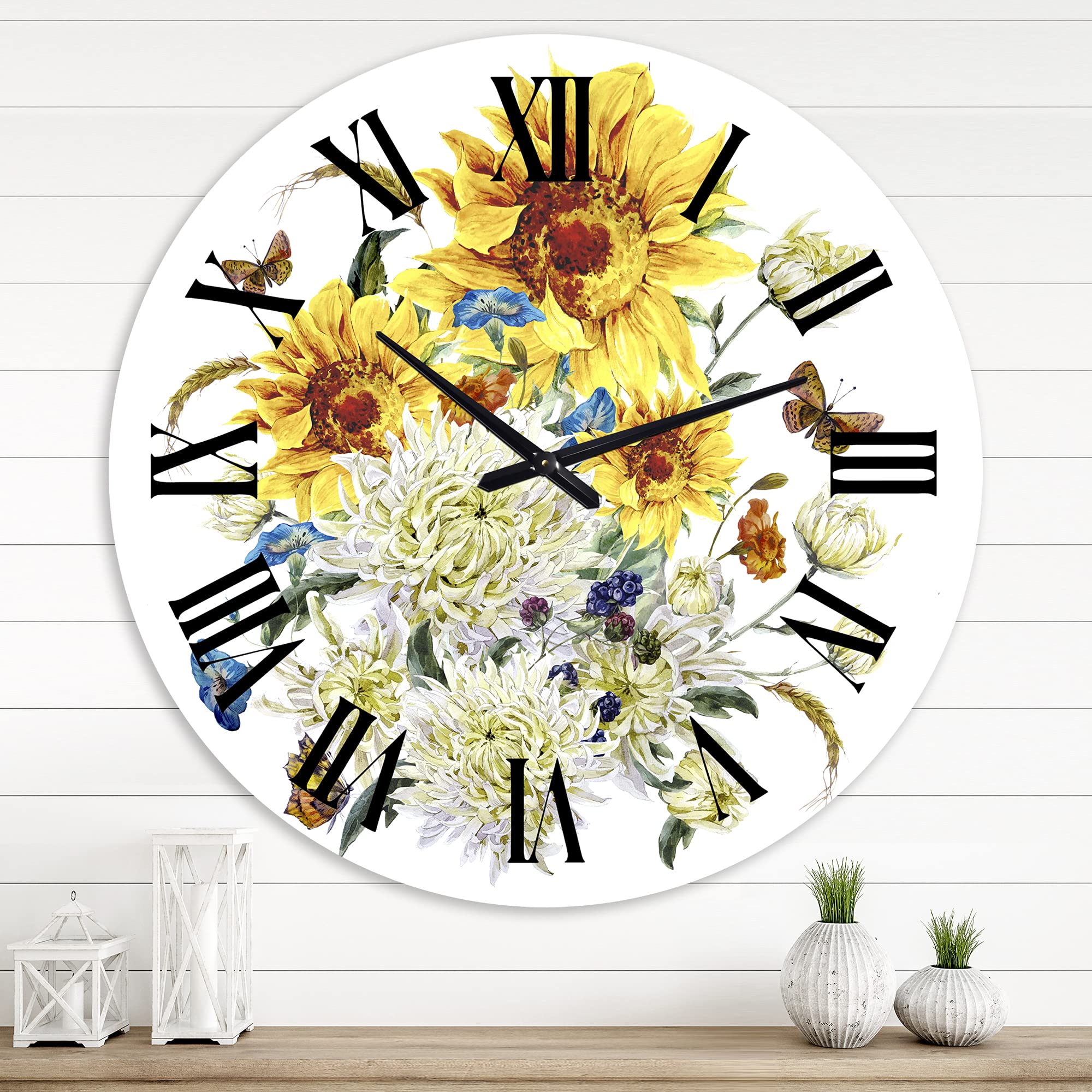 Vintage Floral Wall Clock - Large Traditional 