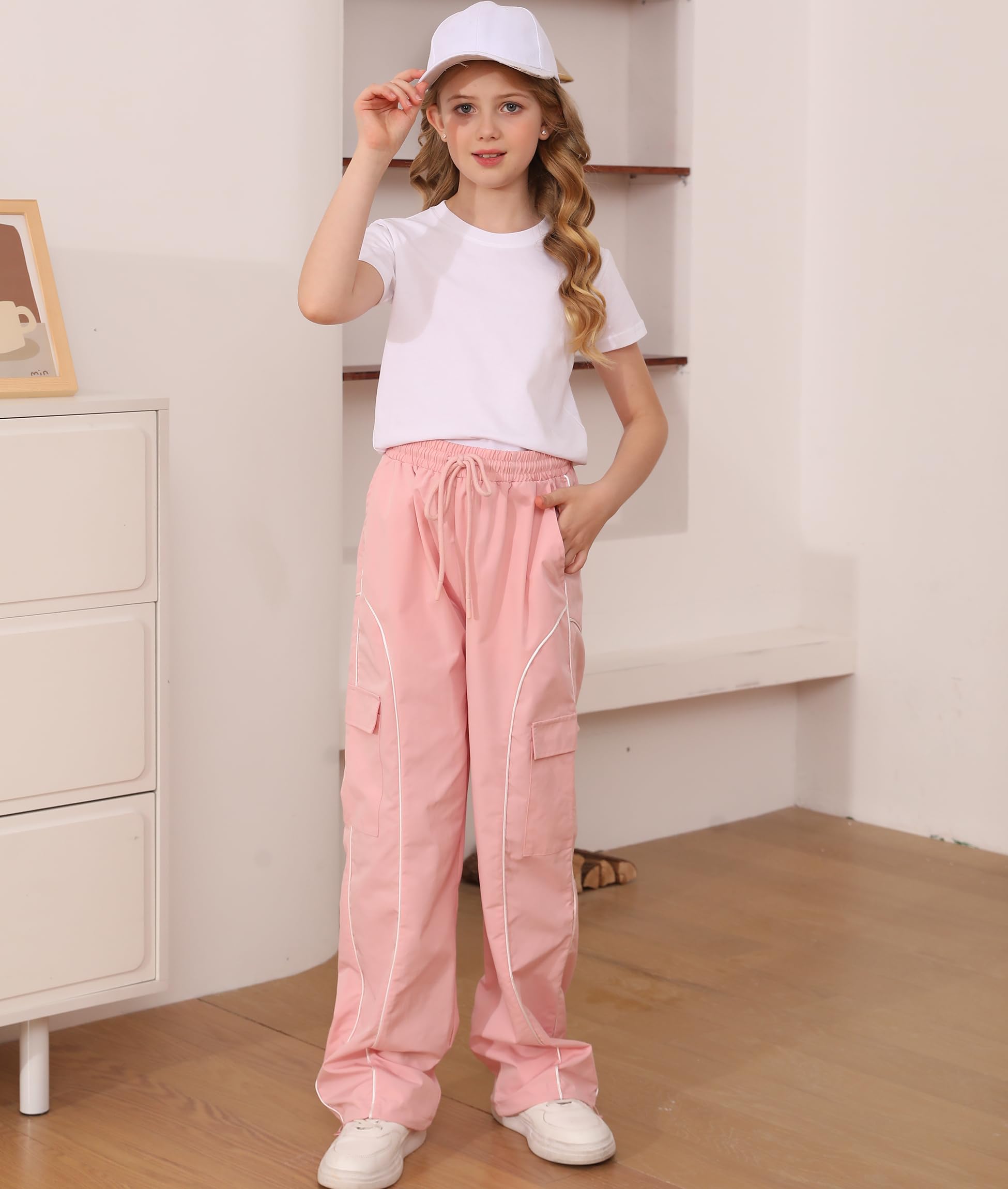 Vogseek Girls Cargo Pants for 7-14 Years | Y2K Joggers with Pockets | Loose Fit Trousers for Kids | Perfect for School, Playdates & Streetwear Fashion