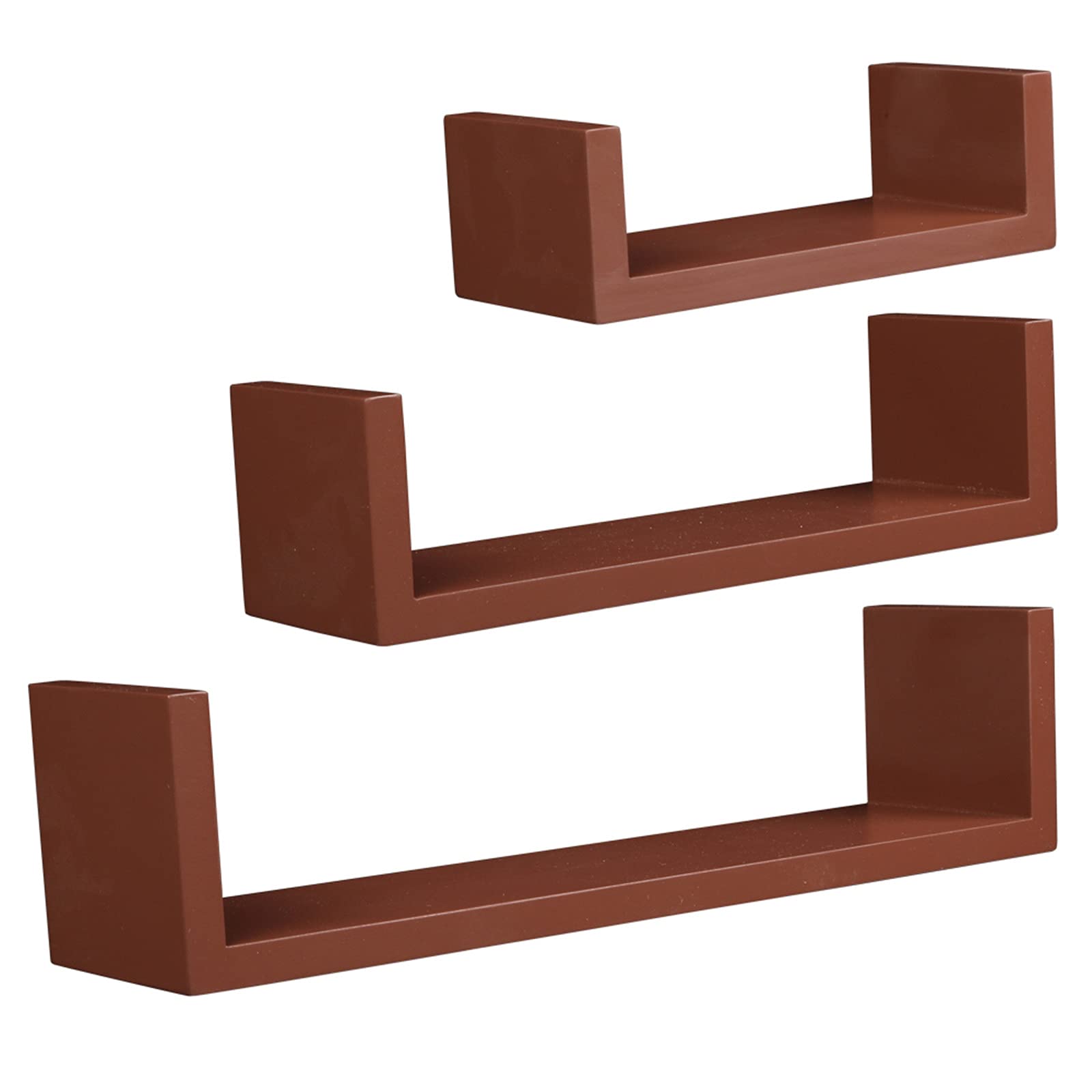 Trlec Set of 3 Floating Wall Shelves - Rustic Brown Wooden Display Ledge for Books, Decor & Storage | Perfect for Bedroom, Bathroom, Living Room & Office Organization