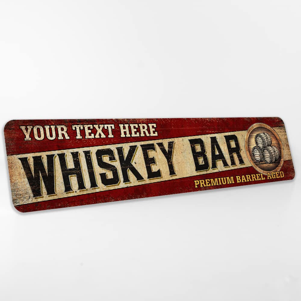 Vintage Personalized Whiskey Bar Sign - Custom Bourbon & Cocktail Home Bar Décor - Perfect for Speakeasy, Man Cave, or Pub - 4x18 Inch - Unique Gift Idea for Whiskey Lovers