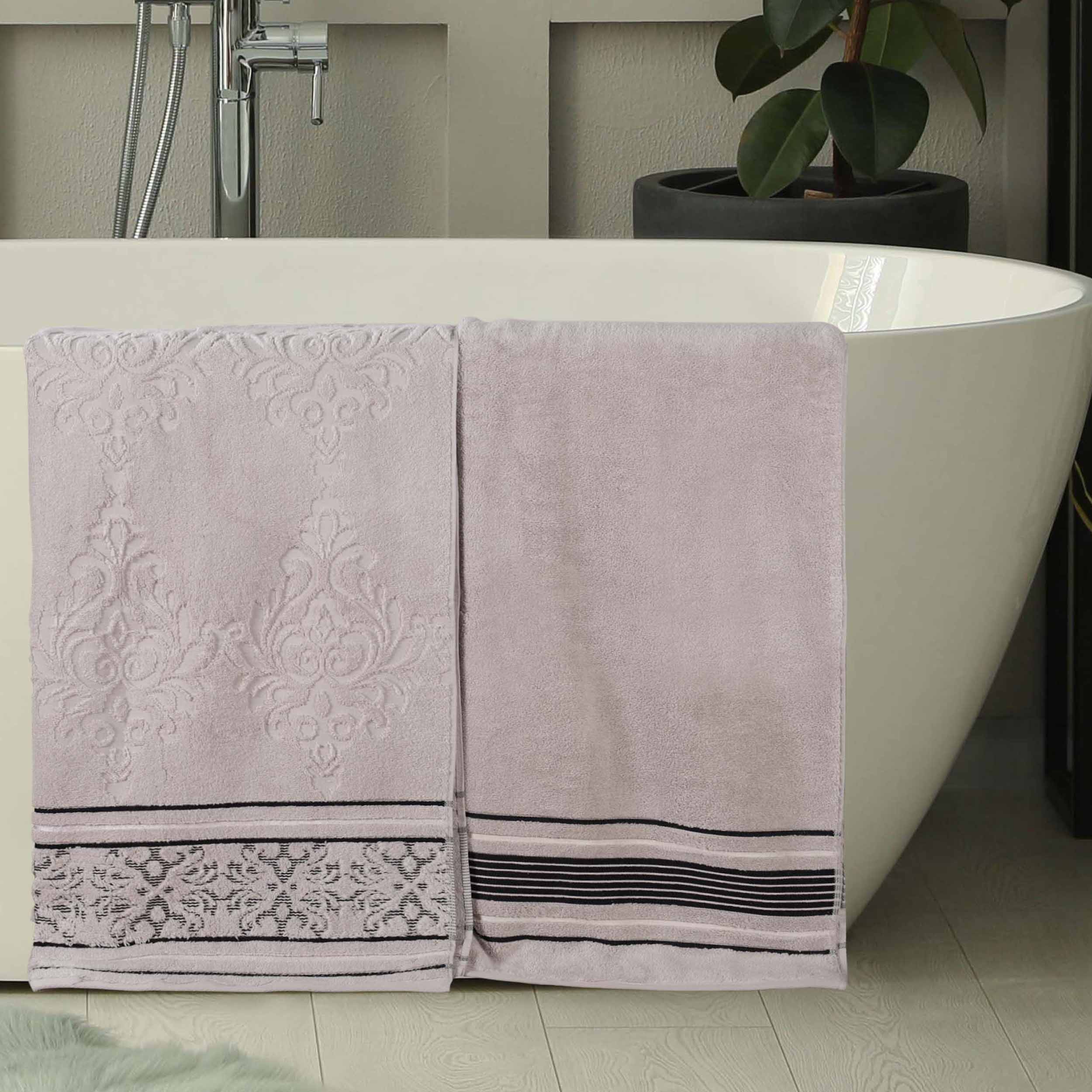Premium 100% Zero Twist Cotton Bath Sheet Set of 2 - Ultra Soft & Absorbent Solid & Jacquard Floral Towels for Spa, Luxury Bathroom & Guest Use